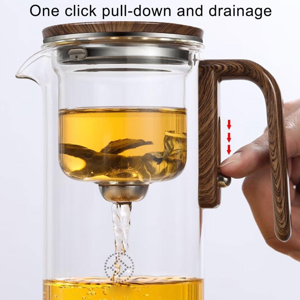 Enchanti Magic Glass Teapot with Wooden Handle - Water Separation Loose Leaf Tea Infuser - Press Control Design for Perfect Brewing - Ideal for Home, Office, Witchcraft & Tea Ceremonies