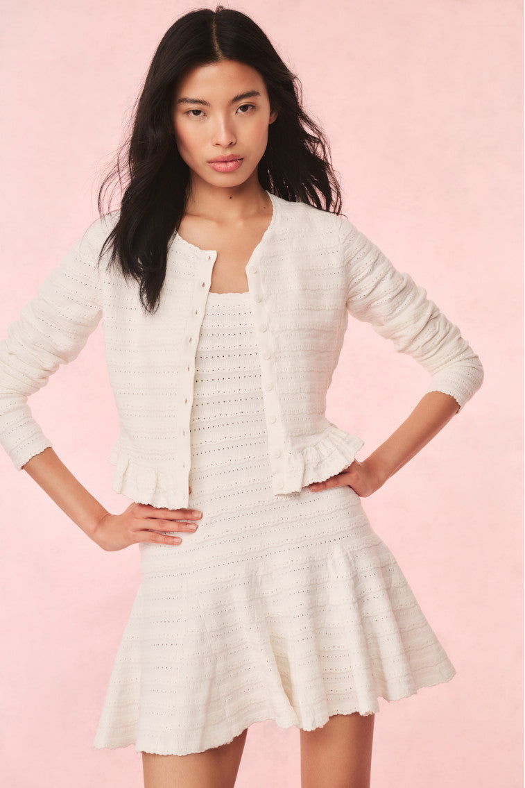 Rogan Pointelle Knit Cardigan for Women - Soft Ivory Open Front Sweater | Perfect for Casual Wear, Office Outfits and Layering in Fall & Winter