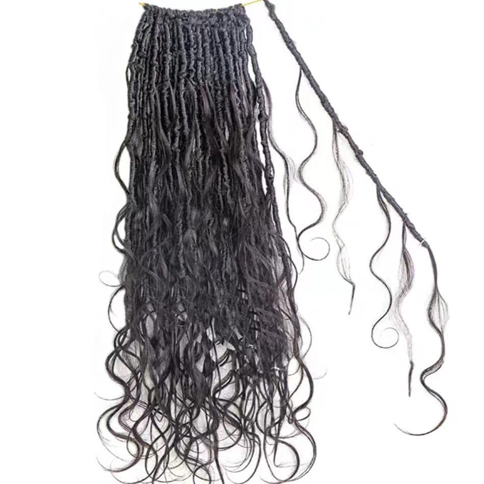 Pre-Looped Crochet Boho Faux Locs with Human Hair - 26 Inch Body Wave Curls & Curly Ends Box Braids - 2 Pack (48 Strands) for Protective Hairstyles & Boho Chic Looks