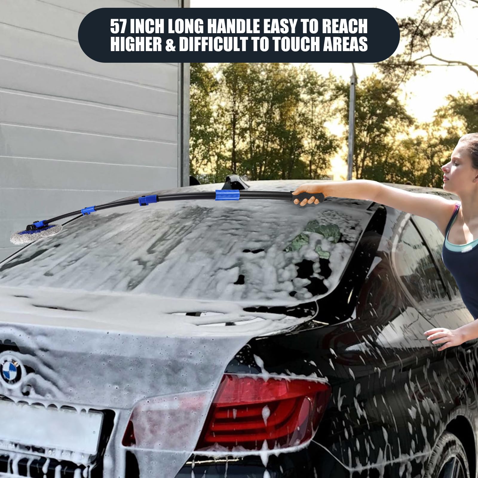 15° Bend Car Wash Brush with Telescopic Handle - Soft Chenille for RV, Truck Cleaning