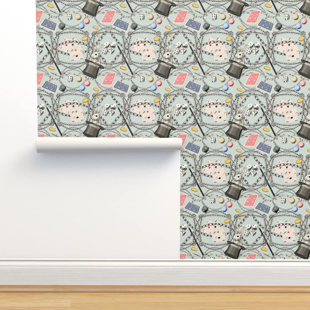 Premium Commercial Grade Wallpaper - 27ft x 2ft Magic Rabbit Dice Cards Deck Traditional Design by Spoonflower | Perfect for Home Decor, Gaming Rooms & Themed Events