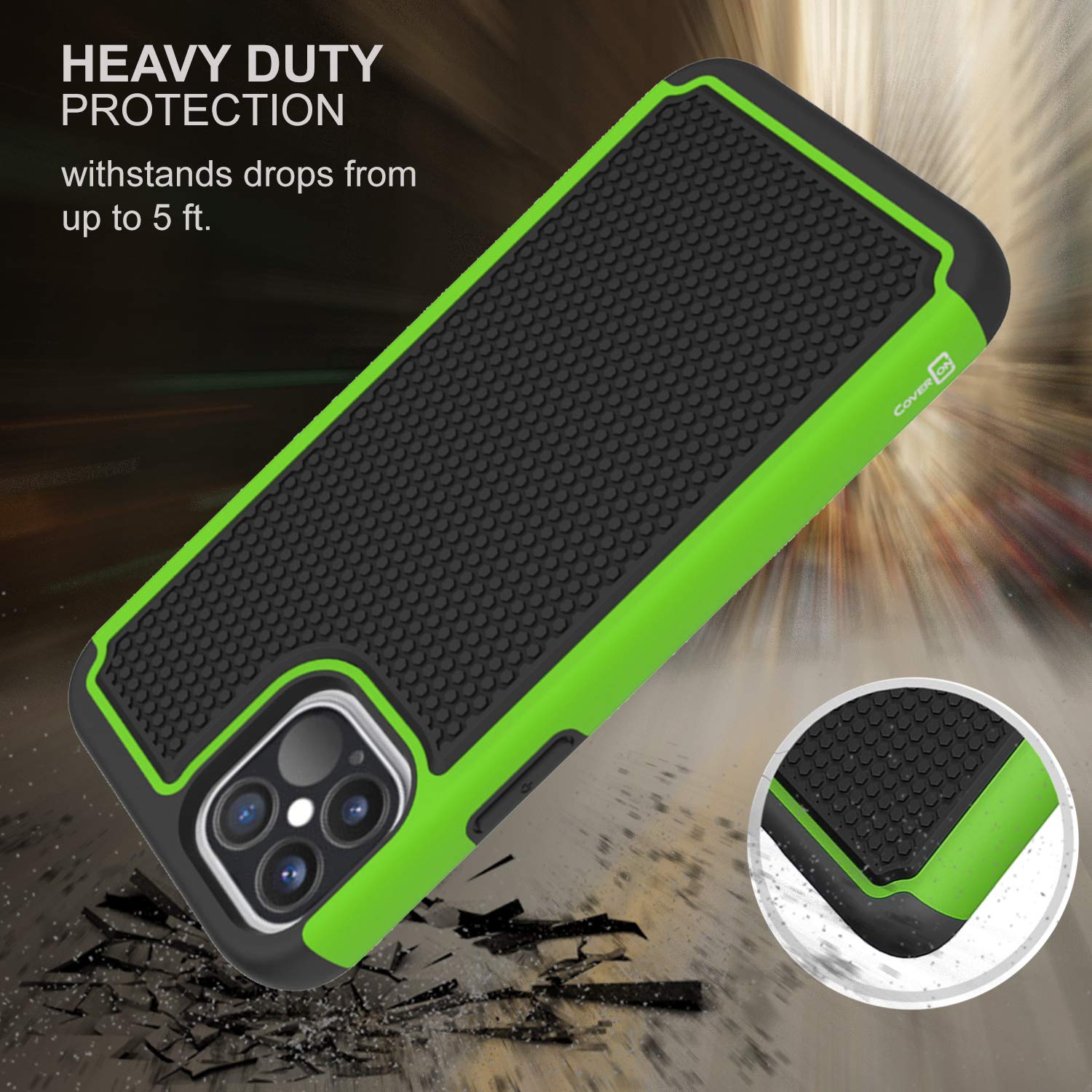 CoverON Grip Case for Apple iPhone 12 & iPhone 12 Pro (6.1 Inch) - Dual Layer Shockproof Protective Phone Cover in Green | Perfect for Outdoor Activities, Sports & Daily Use