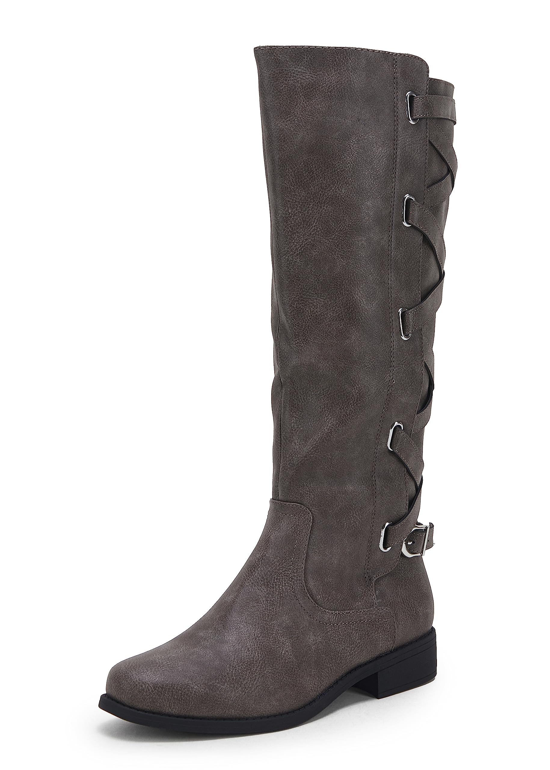 Coutgo Women's Knee High Lace Up Boots - Motorcycle Riding Combat Boots with Straps, Flat Low Heel for Winter & Everyday Wear | Perfect for Biker, Casual Outfits & Cold Weather Fashion