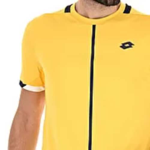 Lotto Men's Top IV Tee - Breathable Cotton T-Shirt for Sports & Casual Wear (Saffron/Navy Blue) - Perfect for Gym, Running & Everyday Outfits