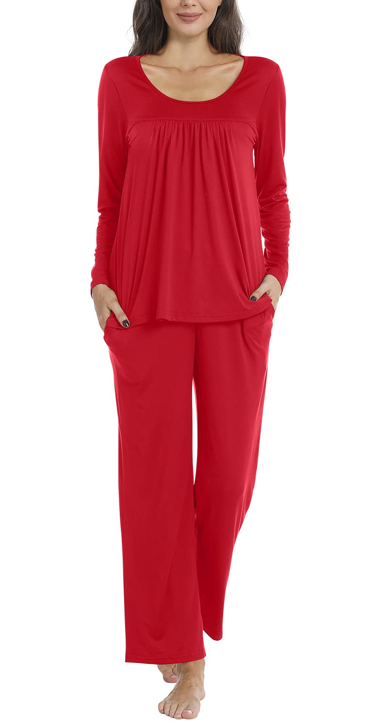 POPYOUNG Women's 2-Piece Fall Pajama Set - Cozy Long Sleeve Sleepwear with Pockets for Lounge & Nighttime Comfort | Perfect for Relaxing at Home, Sleepovers & Cold Weather