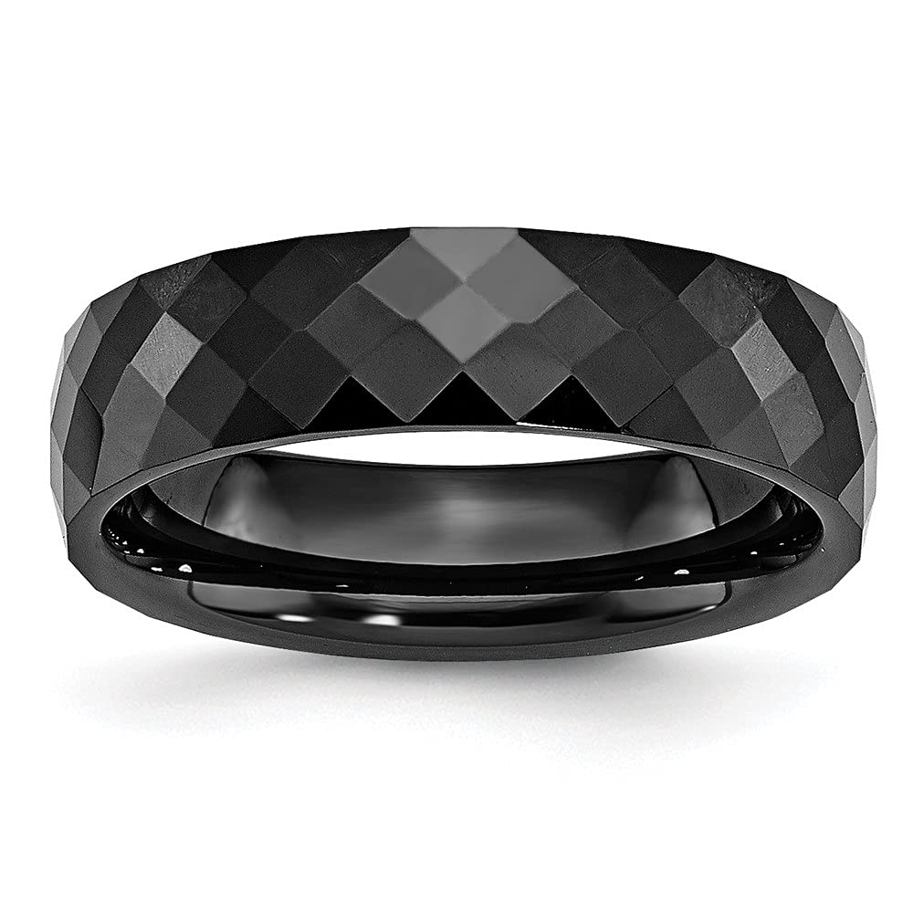 Diamond2Deal 6mm Black Ceramic Faceted Polished Band Ring - Elegant Fine Jewelry for Women | Perfect for Weddings, Anniversaries & Everyday Wear