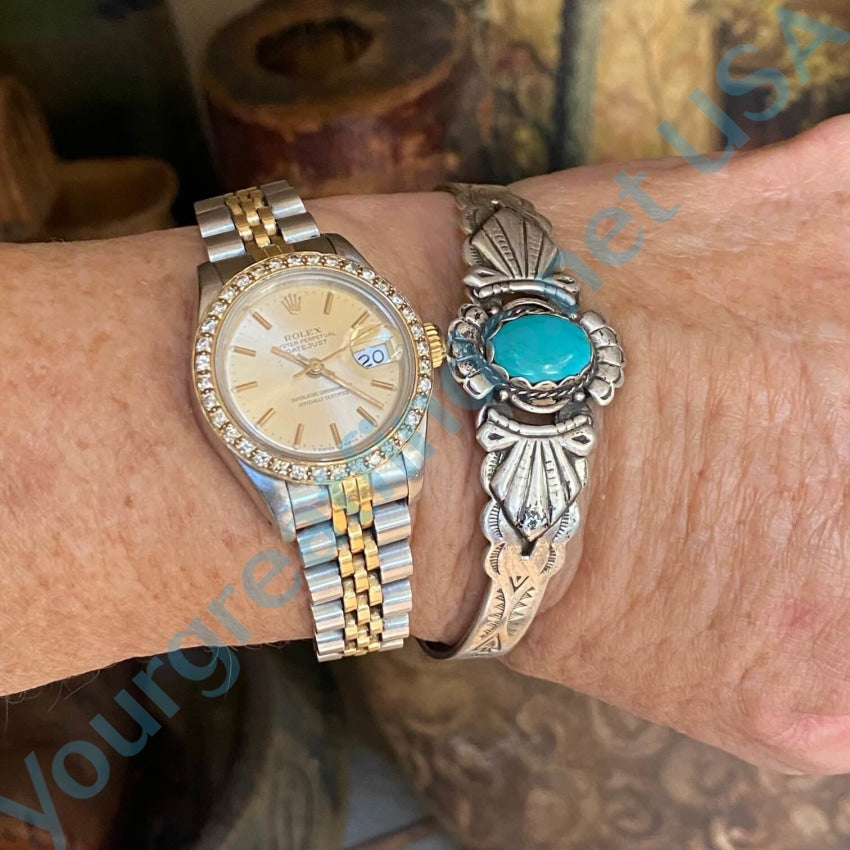 Vintage Fred Harvey Era Navajo Turquoise Bracelet - Sterling Silver Handmade Native American Jewelry for Women - Perfect for Boho Fashion, Western Style & Gift Giving