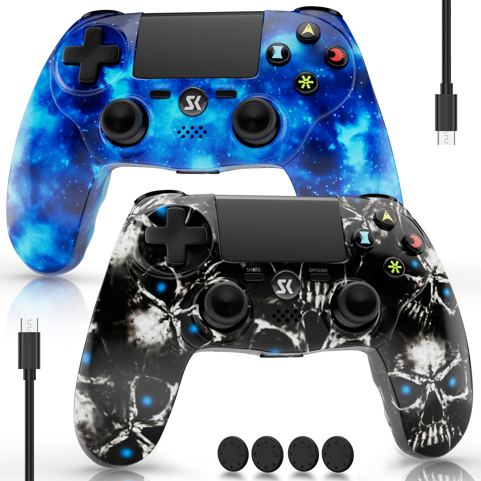 ISHAKO Wireless PS4 Controller 2 Pack - Compatible with Sony PlayStation 4, PS4 Slim & PS4 Pro - Dual Shock Gamepad with Vibration, Motion Sensor, Built-in Speaker, Touch Pad & 800mAh Battery - Perfect for Gaming, Streaming & Multiplayer Sessions