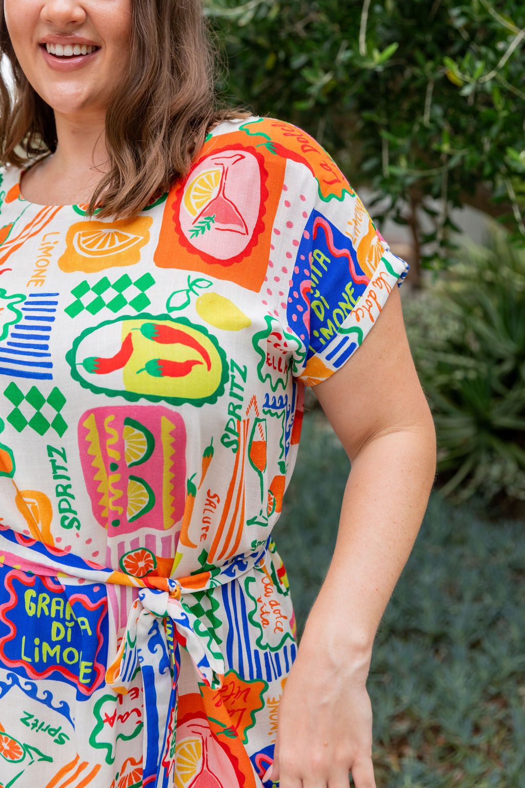 Spicy Margarita Print Tee Dress - Women's Casual Sleeveless Flowy T-Shirt Dress for Summer Outings, Beach Vacations, and Weekend Brunch
