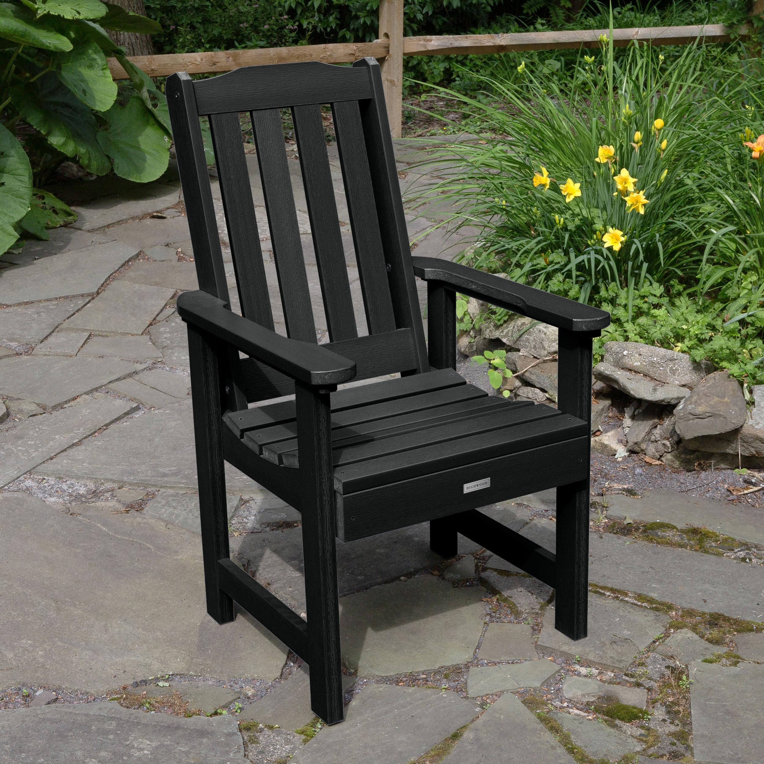 Highwood Lehigh Dining Armchair - Weather-Resistant Black Outdoor Patio Chair for Garden, Deck, Poolside & Restaurant Use