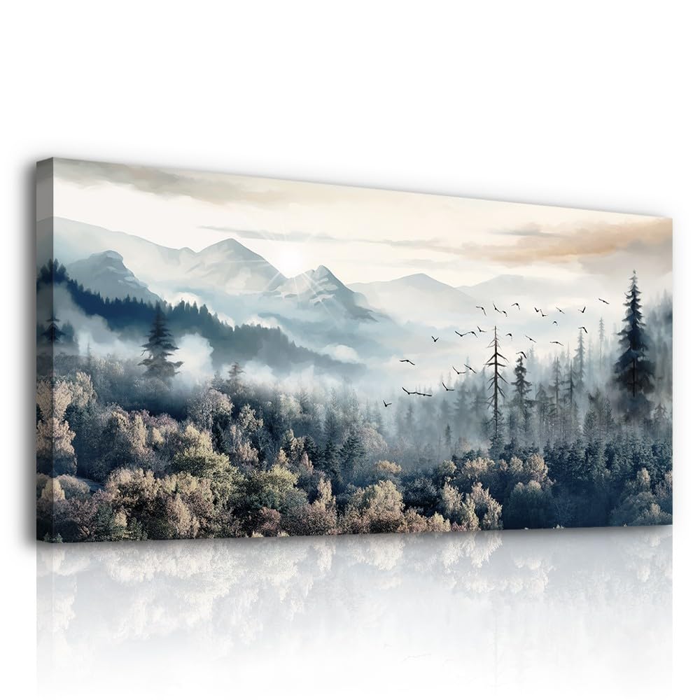 Hyidecorart Large Framed Canvas Wall Art - Fog Forest Landscape Painting for Living Room, Office, Bedroom Decor | Premium Home Wall Decorations & Prints | Perfect for Modern Interior Design & Housewarming Gifts