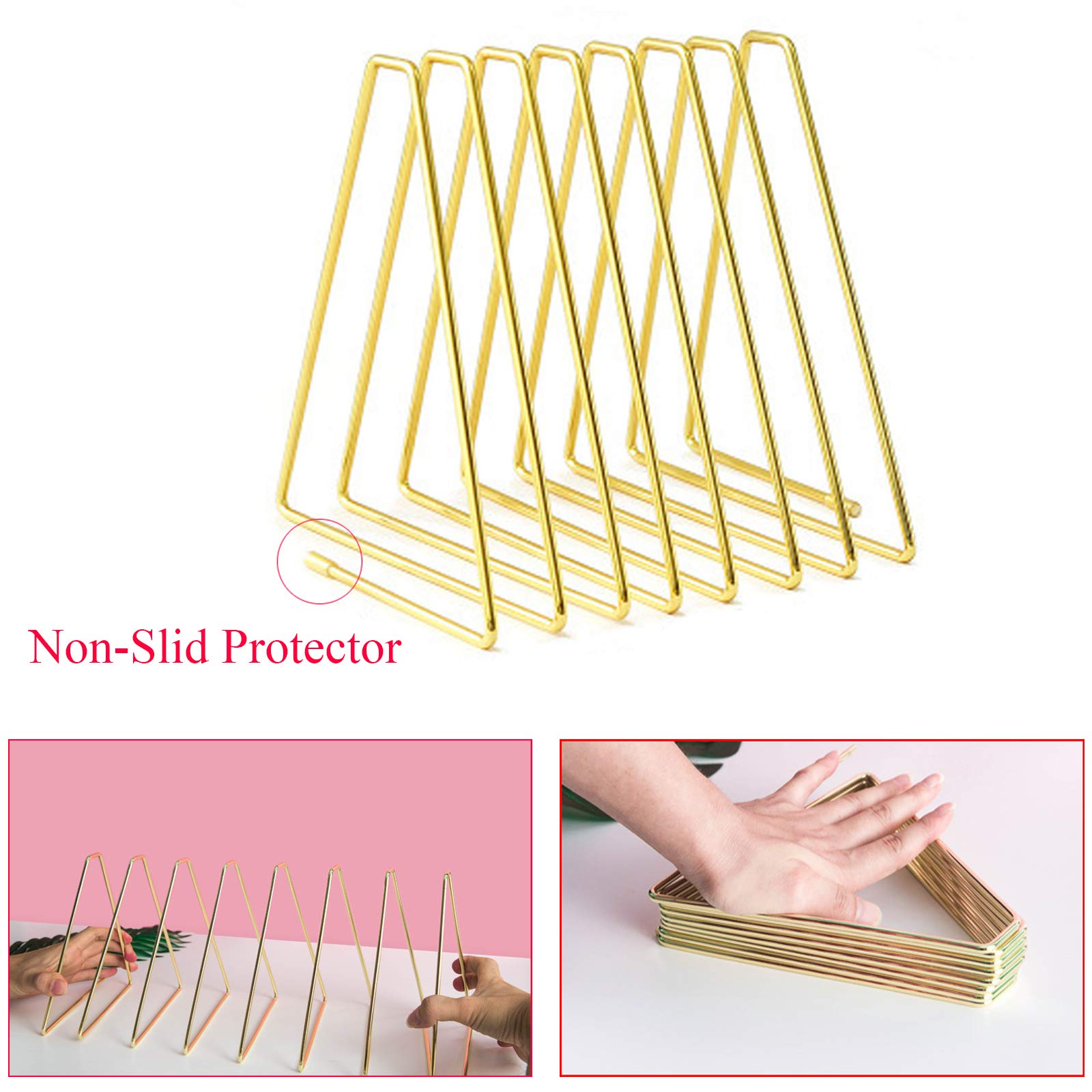 Adjustable Metal Wire Book Holder Stand - 7 Slot Desktop Organizer for Books, Files, Magazines | Triangle Display Rack for Home & Office Decoration | Perfect for Reading, Studying and Workspace Organization (Gold)