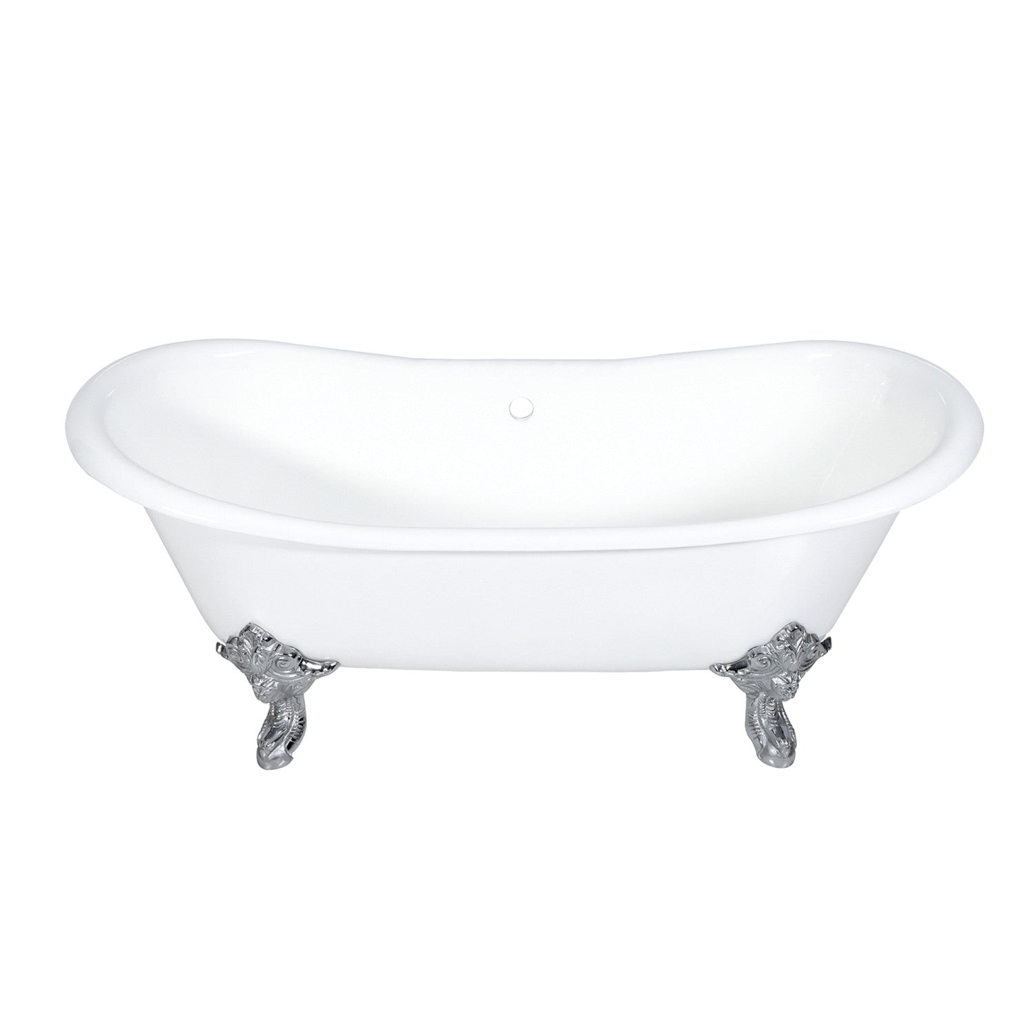Aqua Eden 72 Inch White Cast Iron Oval Double Slipper Clawfoot Bathtub - No Faucet Drillings, Polished Chrome Finish | Vintage Luxury Soaking Tub for Master Bathroom & Spa Retreat