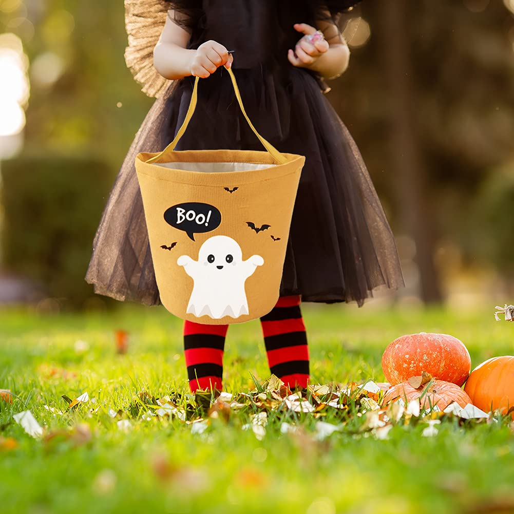 Halloween Trick or Treat Bags - Orange & Black Ghost Candy Buckets & Tote Bags for Kids Halloween Party Favors - Perfect for Trick-or-Treating, Costume Parties & Halloween Decorations
