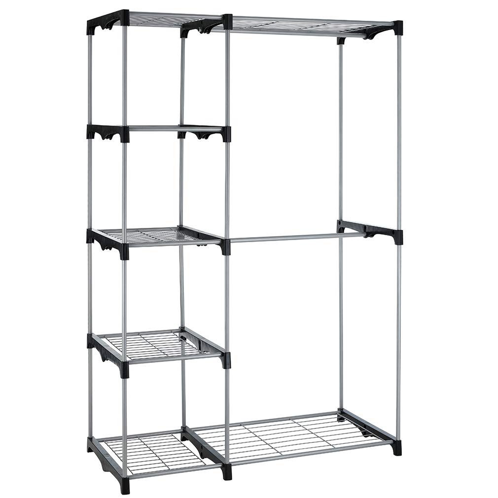 Heavy Duty Hanging Closet Organizer - Large Commercial Grade Metal Garment Rack with Sturdy Rod & Wire Shelving, High Capacity Clothes Storage for Bedroom, Cloakroom, Retail Store (Silver) | Perfect for Home Organization, Clothing Display & Commercial Use
