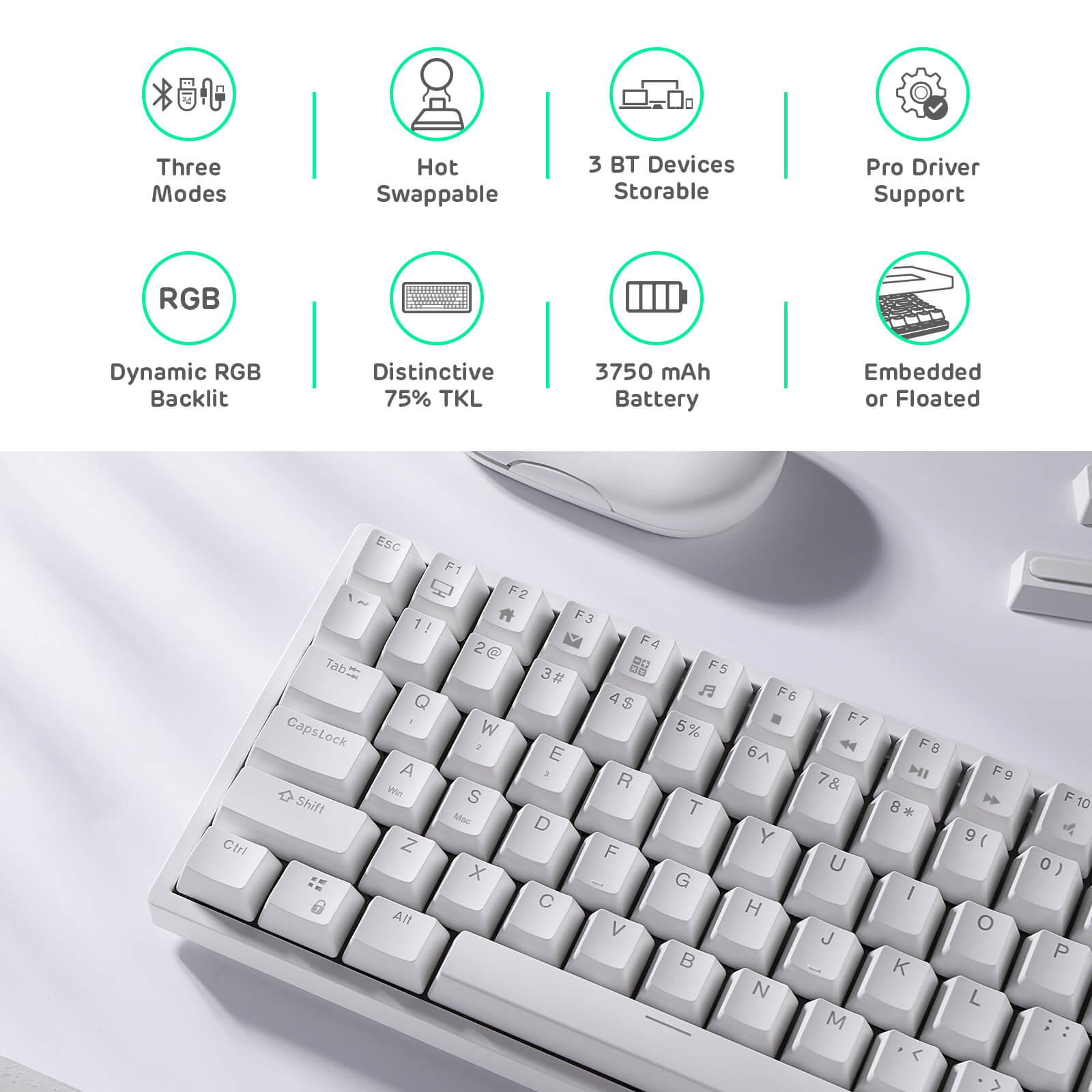 RK84 75% Wireless Mechanical Keyboard - Hot-Swappable RGB Backlit Gaming Keyboard with Bluetooth/USB-C (Open Box) - Perfect for Office Work, Gaming & Typing