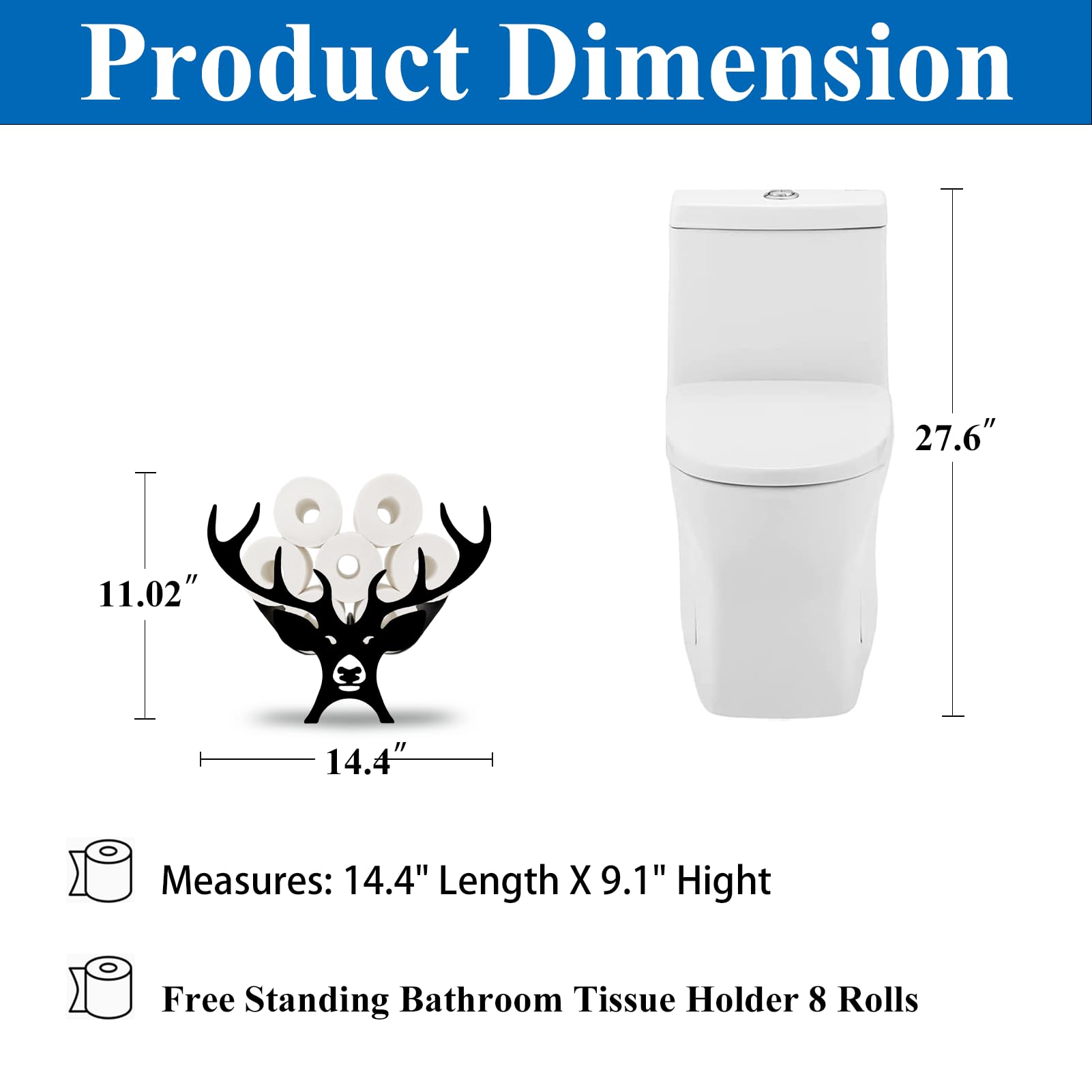 Black Antler Animal Toilet Paper Holder Stand - Free Standing Metal Bathroom Organizer for 8 Rolls - Farmhouse Style Paper Roll Storage Rack - Perfect for Rustic Bathrooms, Cabins & Hunting Lodges