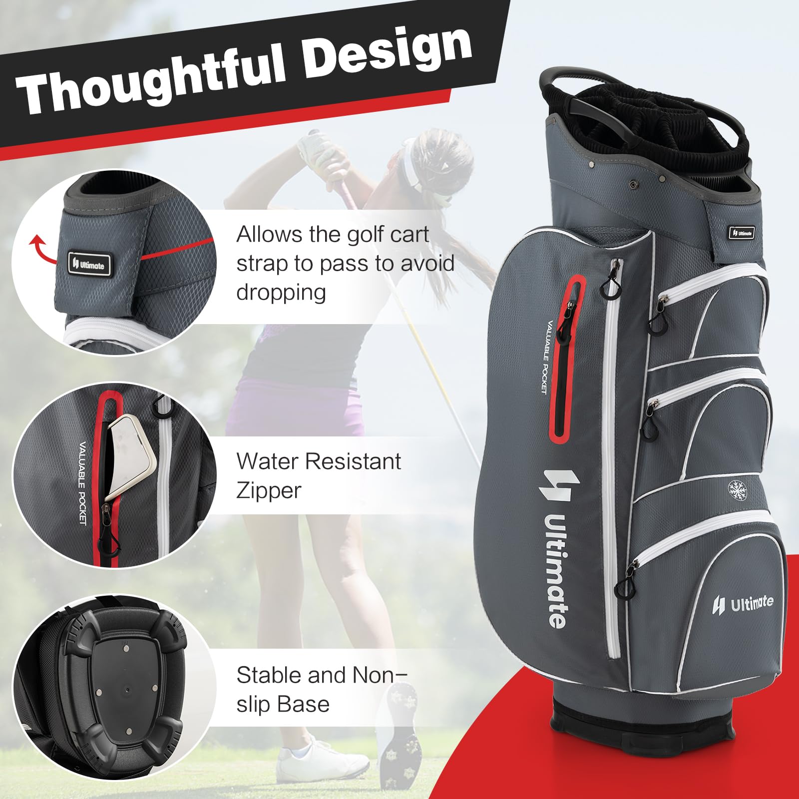 Premium 15-Way Golf Cart Bag with 7 Zippered Pockets & Cooler | Lightweight Golf Club Organizer with Rain Hood, Umbrella Holder & Shoulder Strap | Perfect for Men & Women Golfers on Course or Driving Range