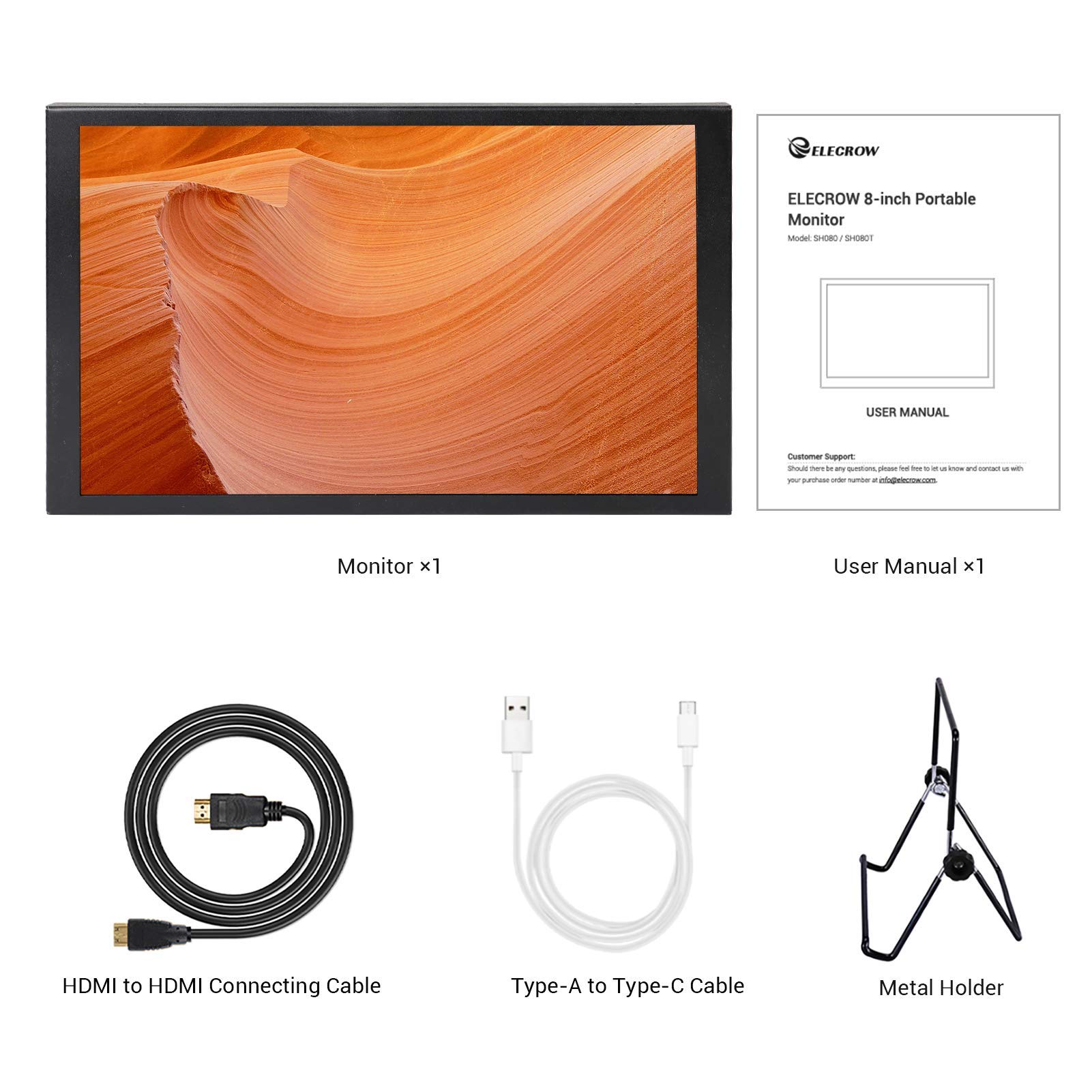 ELECROW 8 Inch Touch Screen Monitor 1280x800 Portable HDMI Display for PC, Raspberry Pi, Gaming, CCTV - Perfect for Home Office, DIY Projects & Multi-Monitor Setup