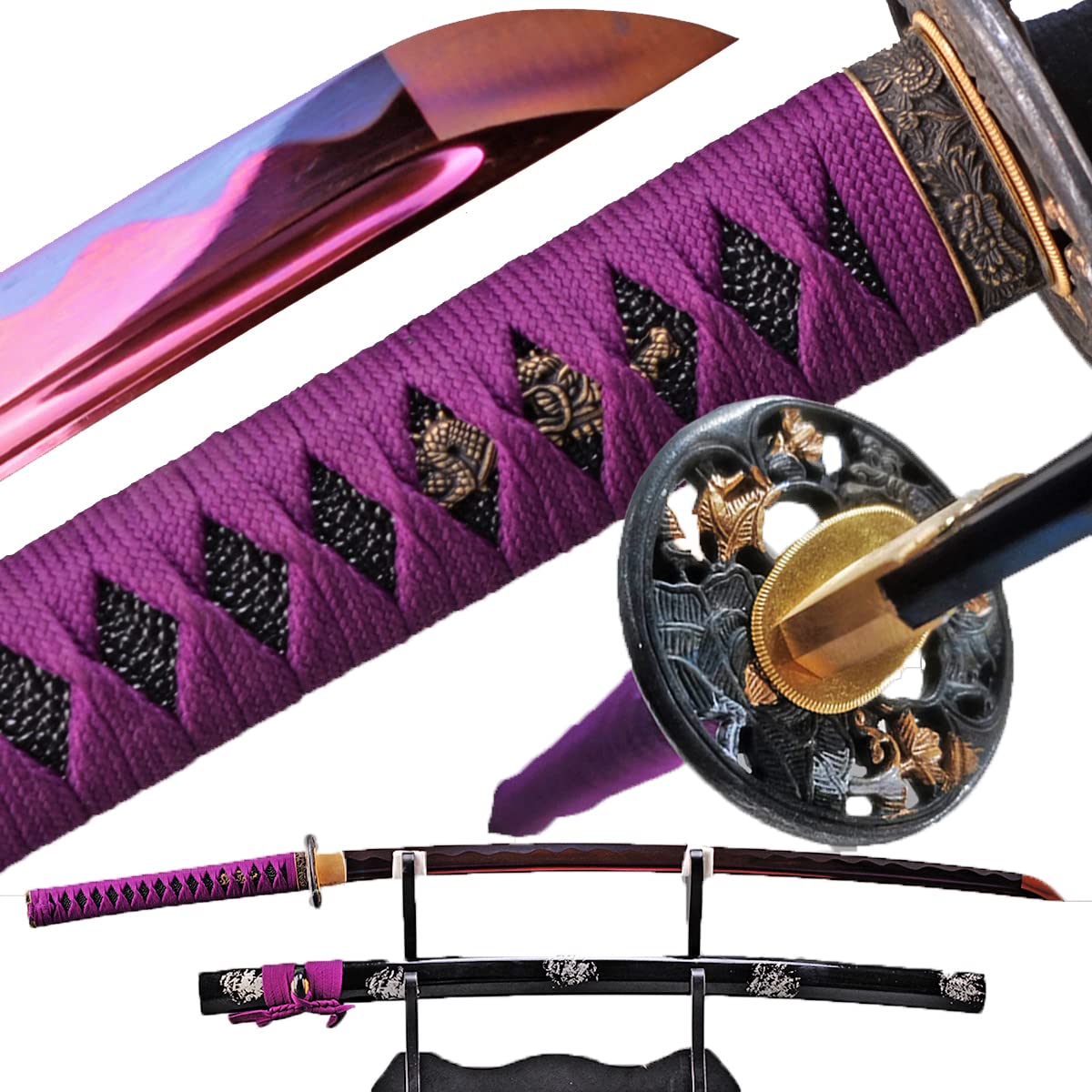 41 Inch Handmade Japanese Samurai Katana Sword - Full Tang Carbon Steel Blade - Perfect for Cosplay, Martial Arts Training, Home Decoration & Self Defense - Authentic Samurai Gift for Men & Collectors