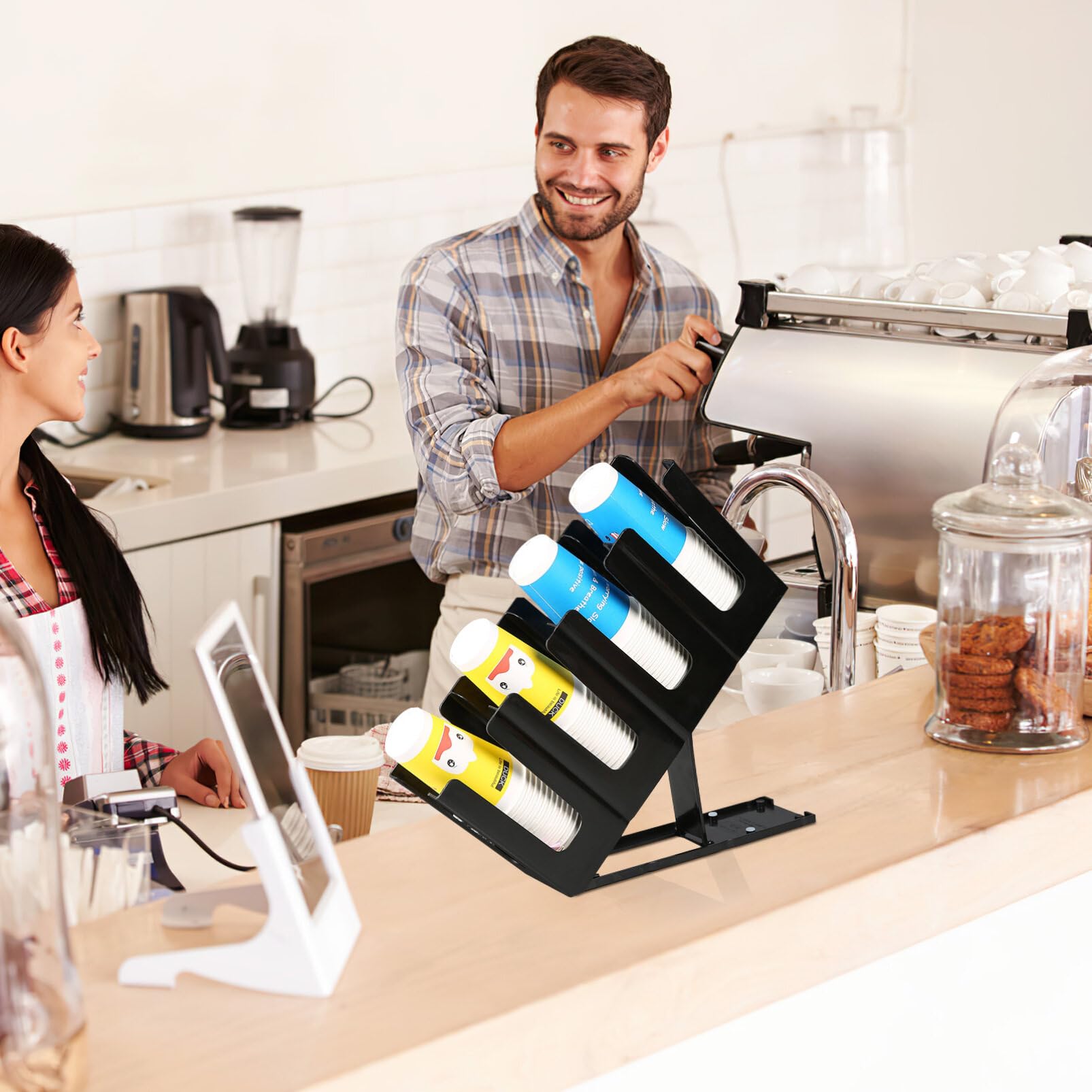 Angoily 4-Compartment Adjustable Coffee Cup & Lid Organizer - Countertop Storage Holder for Restaurants, Cafes, Beach Bars (19.65