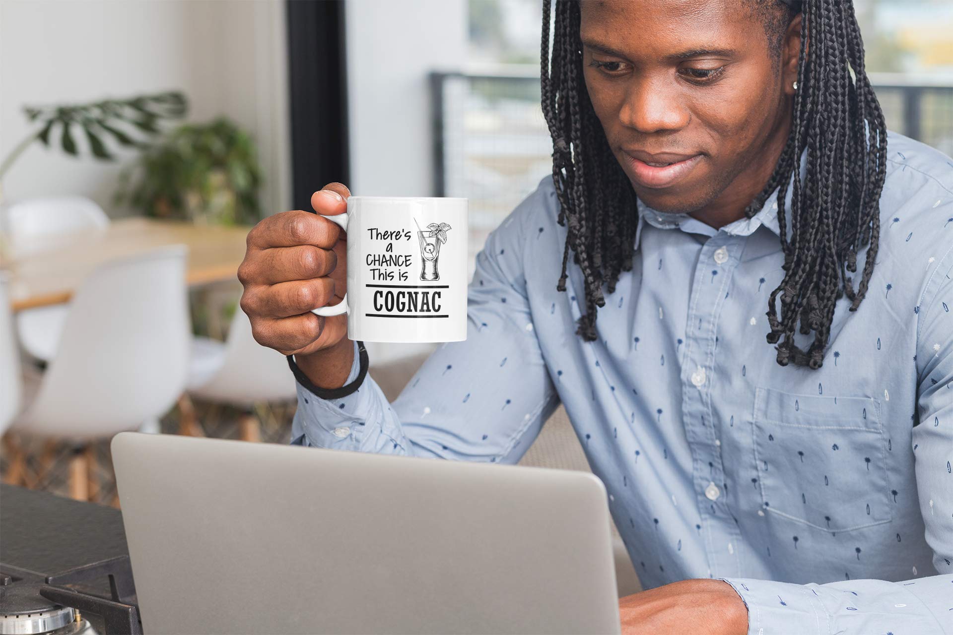 Funny Coffee & Tea Mug - 'There's a Chance This Is Cognac' Humorous Ceramic Cup (11oz) - Perfect for Office Gifts, Housewarming Presents & Coffee Lovers
