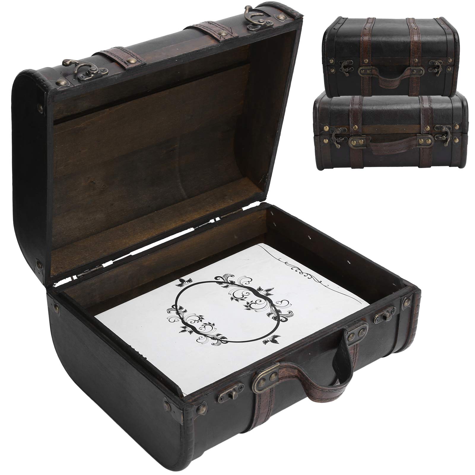 YUYTE Vintage Wooden Jewelry Box - Retro Treasure Chest Organizer for Necklaces, Earrings & Rings | Decorative Home Storage & Photography Prop | Perfect for Bedroom, Dresser & Gift Giving (Small)