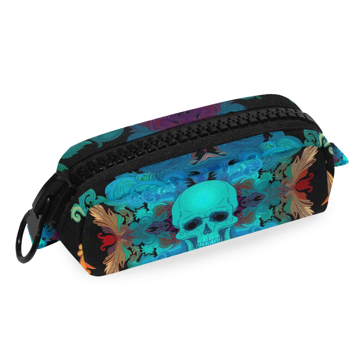 FengJu Large Capacity Pencil Case with Zipper - Vintage Skull Design Makeup Bag for School, Office & Travel | Perfect for Teens, Artists & Professionals (Pens, Markers, Cosmetics Storage)