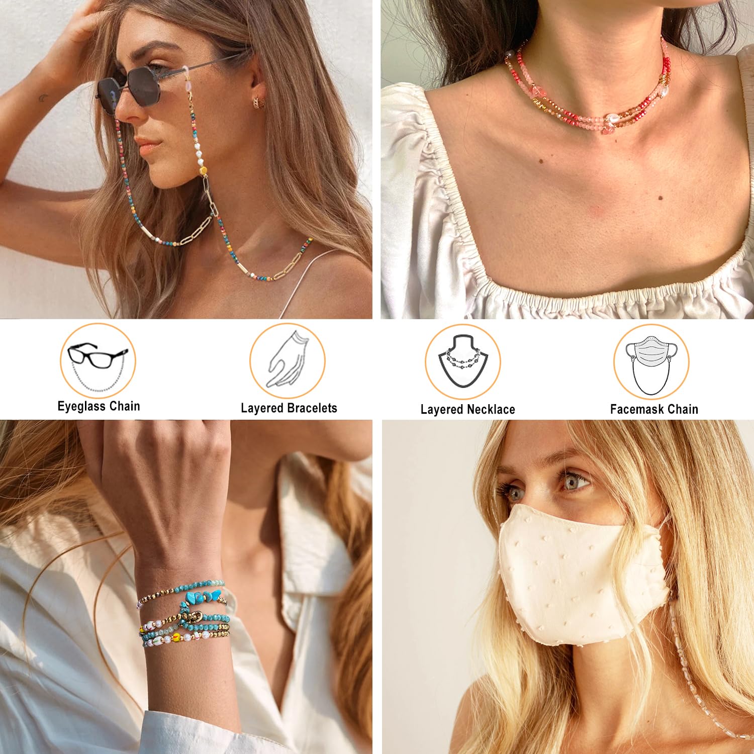 Crystal Beaded Eyeglass Chain for Women - Stylish Glasses Holder Necklace with Adjustable Length, Perfect for Reading, Driving & Fashion Accessories