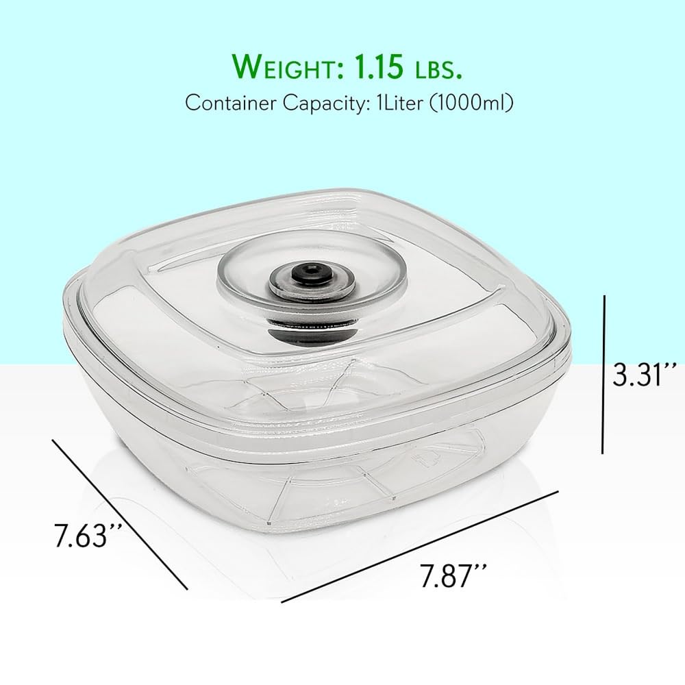 NutriChef 1L Air Vacuum Seal Food Storage Container - Reusable Airtight Kitchen Canister for Meal Prep, Lunch, Bread & Cereal - Keeps Food Fresh | Perfect for Home, Office & Camping Use