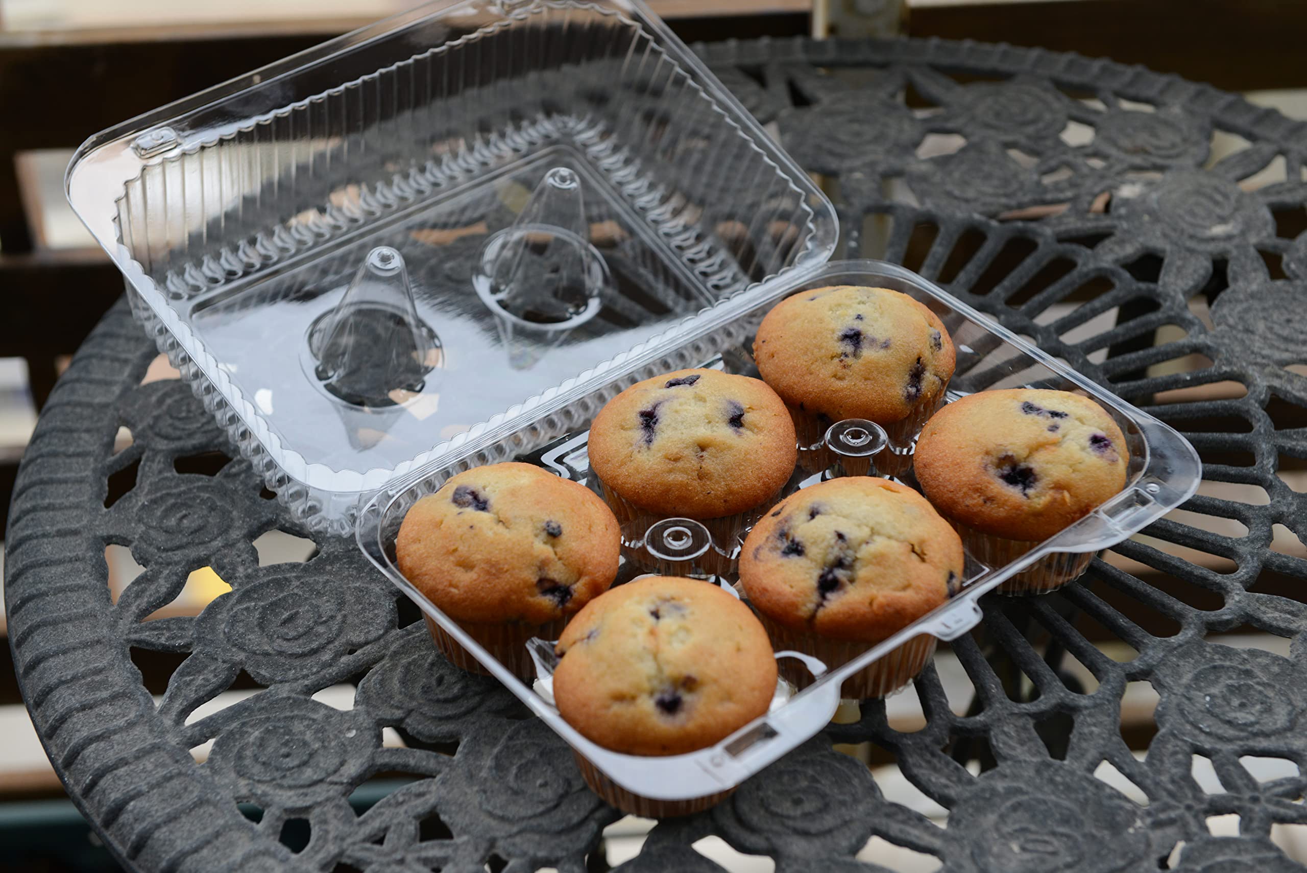 300 Pack Clear Plastic 6 Compartment Muffin Containers - Disposable Cupcake Boxes with Hinged Lid - 6 Cavity Bakery Holders for Cupcakes, Muffins & Desserts - Perfect for Wedding, Party, Takeout & Bakery Storage