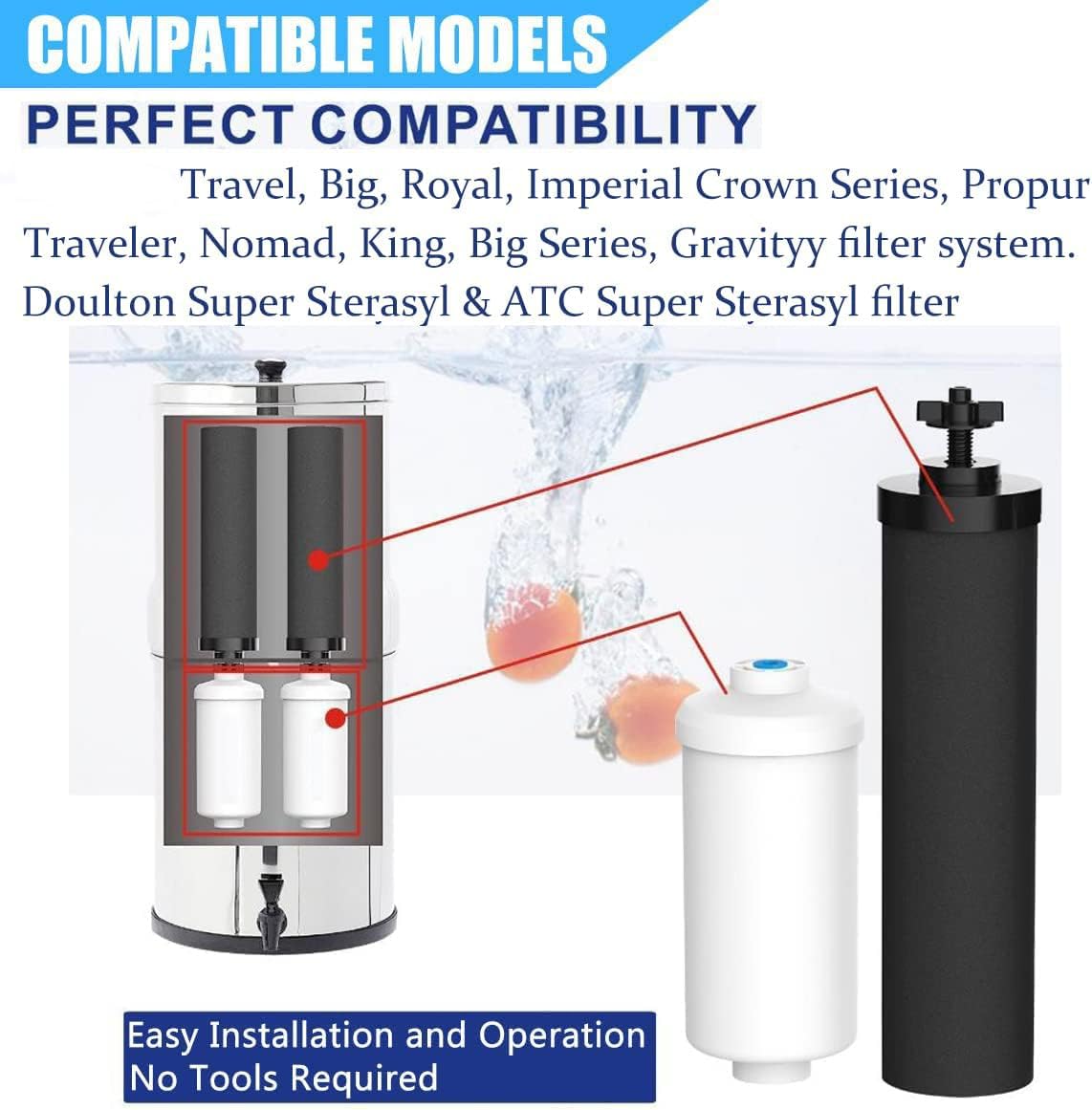 **Berkey® Water Filter Replacement - 4 Black & 4 Fluoride Filters (PF2) | NSF/ANSI 42 Certified | Compatible with Big, Royal & Travel Berkey® Gravity Systems | Perfect for Home, Camping & Emergency Preparedness**