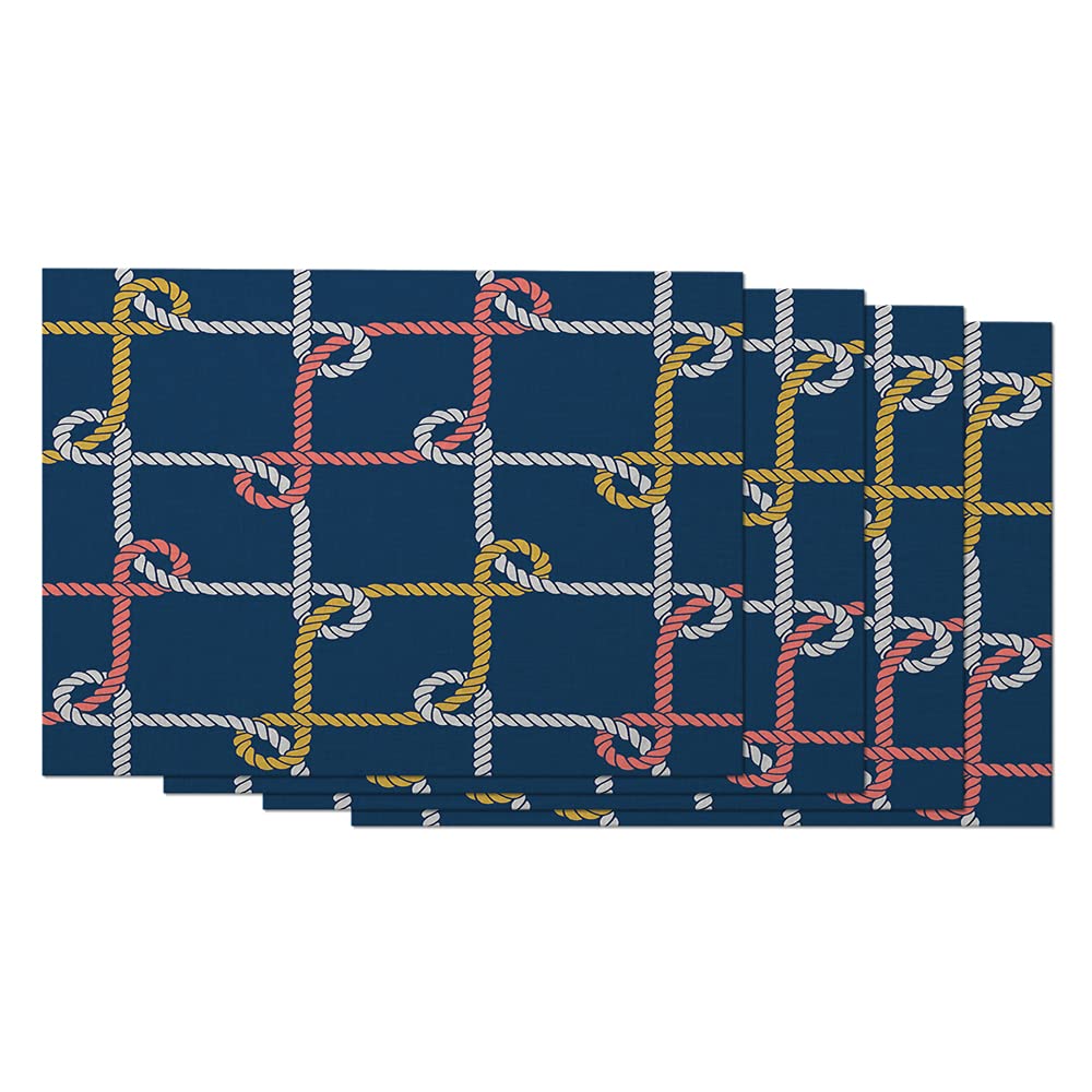 AOYEGO 4-Pack Nautical Rope Pattern Placemats - 12x18 Inch Cotton Linen Table Mats with Geometric Lines for Dining Room Decor - Perfect for Coastal, Beach House or Maritime Style Home Decorations
