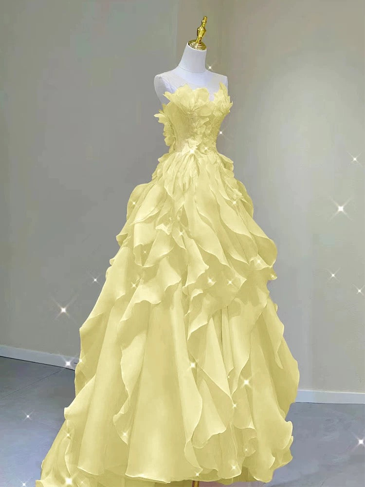 Elegant A-Line Yellow Ruffle Prom Dress for Formal Parties & Special Occasions - Perfect for Homecoming, Quinceañera & Evening Events - Style J5531