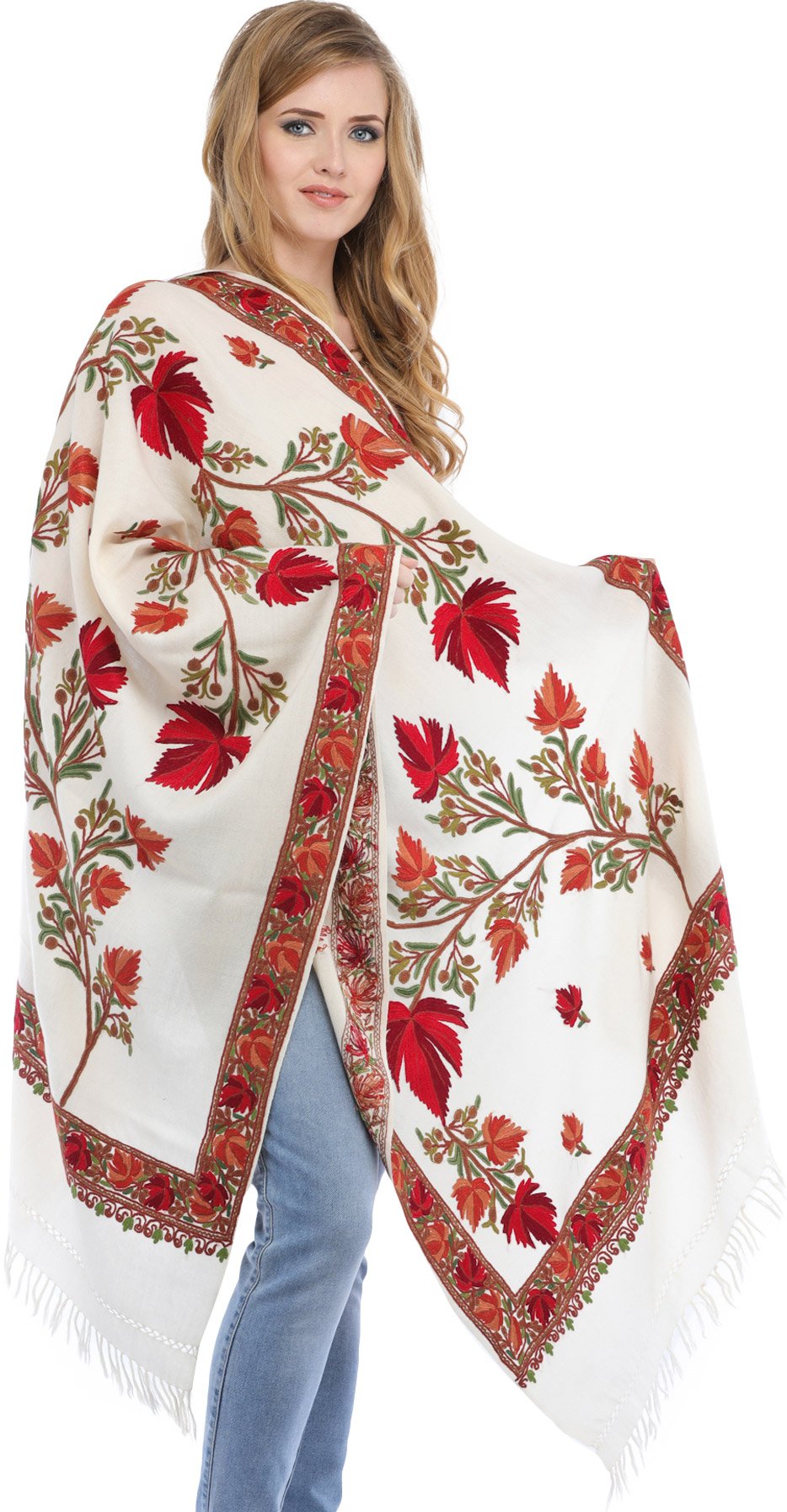 Luxury Kashmir Pashmina Stole with Ari-Embroidered Design – Perfect for Weddings, Parties & Winter Fashion