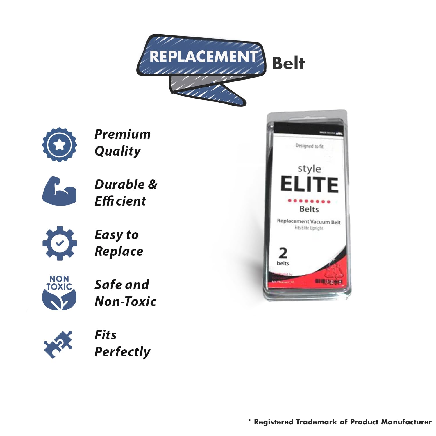 Hoover Elite Vacuum Belt 2Pk - Replacement Part 38-3125-00 for Home Cleaning