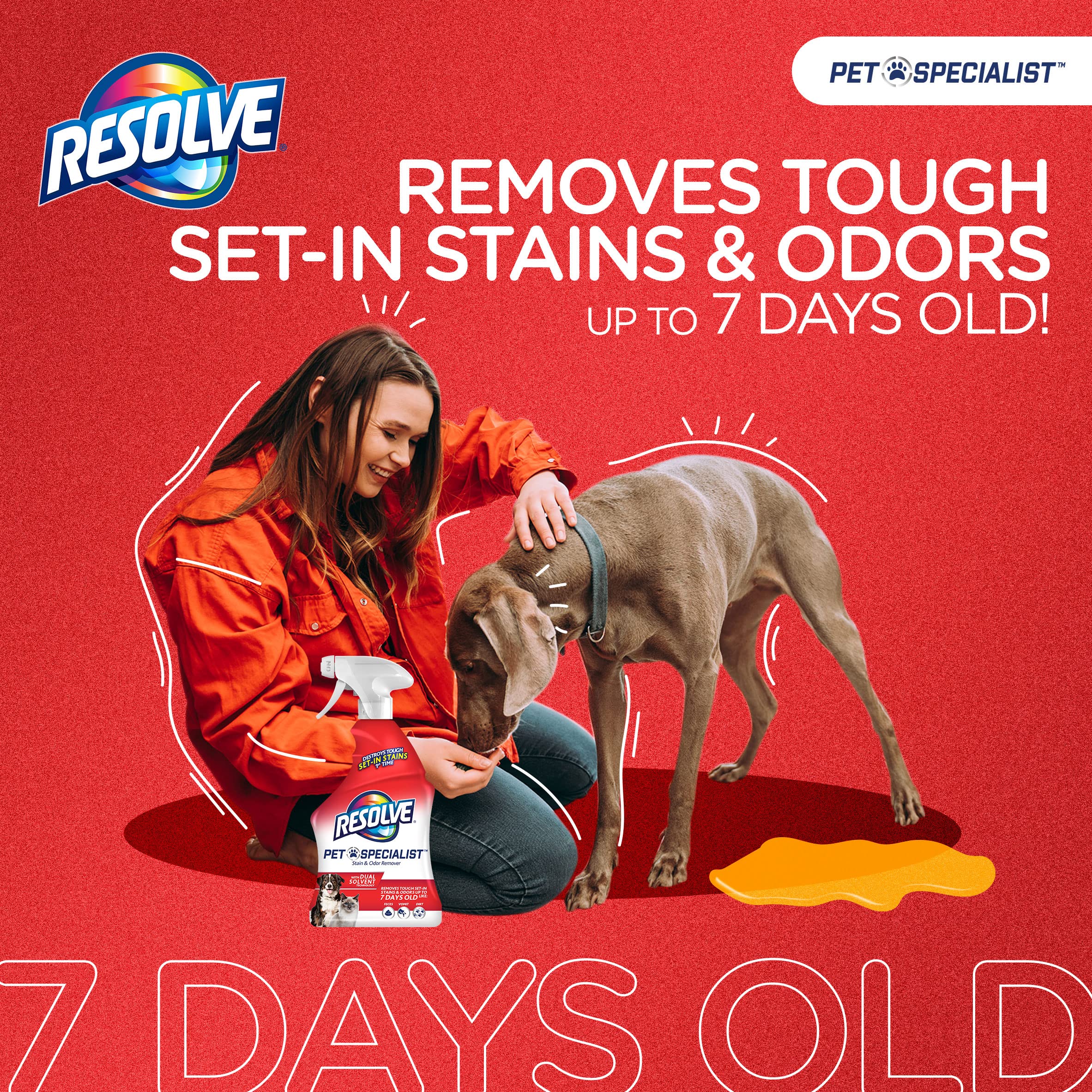Resolve Pet Specialist Carpet Cleaner Spray - 32oz Stain & Odor Remover for Dogs & Cats with 60oz Refill - Eliminates Pet Accidents, Urine Smells & Messes - Perfect for Carpets, Upholstery & Pet Areas