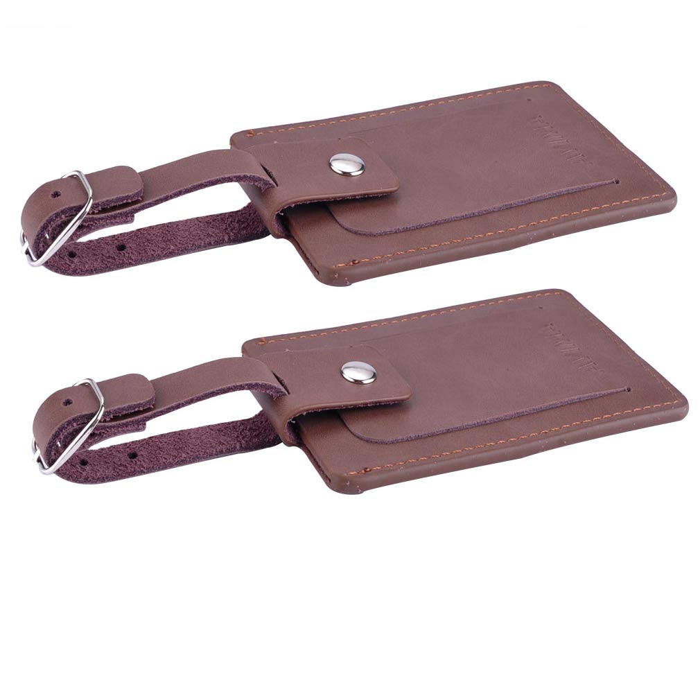 Premium Luxury Leather Luggage Tags Set of 2 - AVIMA Executive Bag Tags with Snap Closure, Brown - Perfect for Travel, Business Trips & Gift Giving