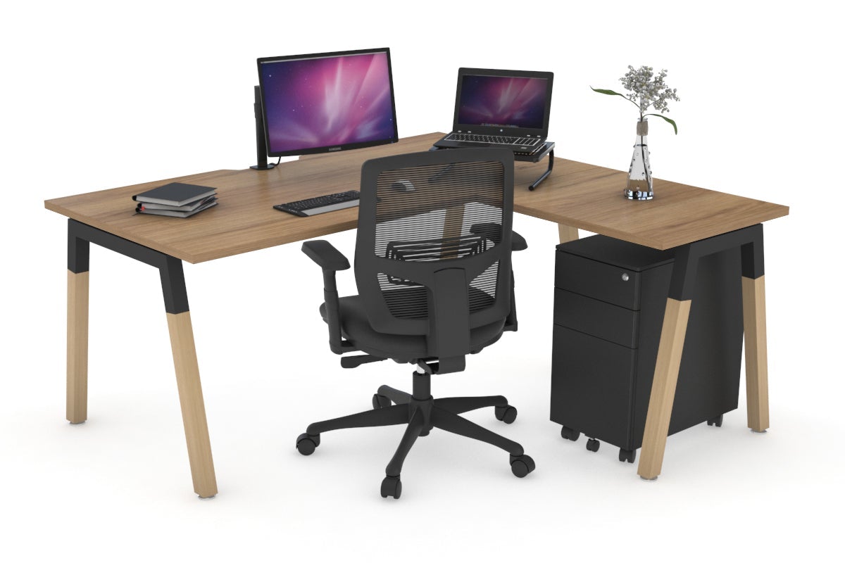 Premium L-Shaped Corner Office Desk with Quadro A Legs & Wood Cross Beam - 1800L x 1800W with Cable Management Scallop - Perfect for Home Office, Gaming Setup & Workspace Organization