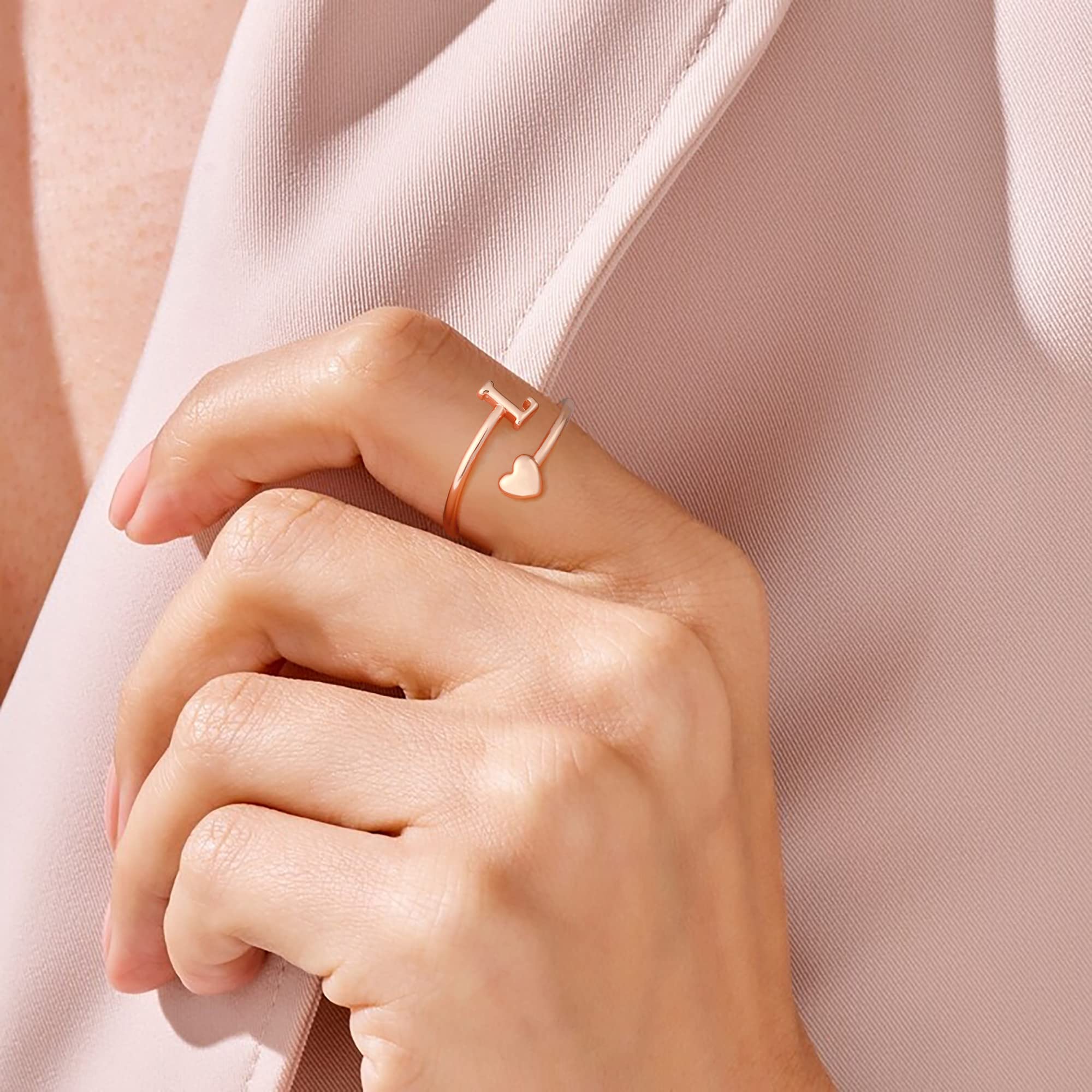Heart Initial Rings for Women & Teen Girls - Adjustable Stackable Cute Heart Letter Rings - Perfect for Valentine's Day Gifts, Birthday Presents & Everyday Fashion Jewelry