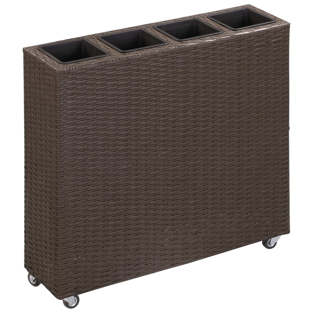 Poly Rattan Flower Pots Set - 4 Pack Outdoor Garden Planter Boxes 31.5x8.7x31.1 Inch Brown Raised Bed for Patio, Balcony & Backyard Decor
