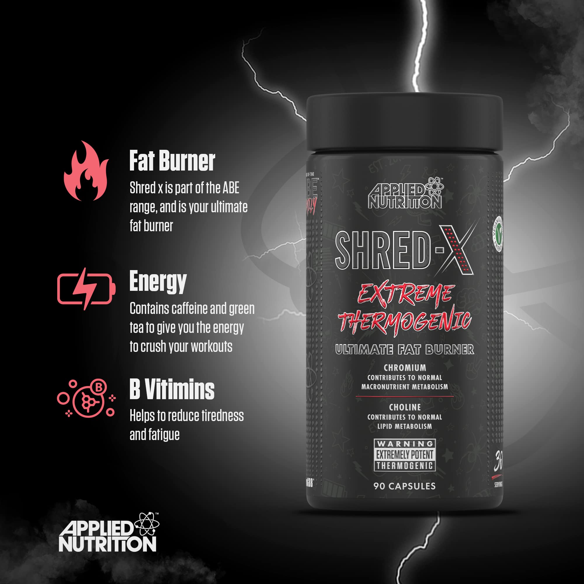 Applied Nutrition Shred X Fat Burner Supplement - 90 Capsules for Weight Loss & Energy Boost | Gym, Workout & Fitness Support