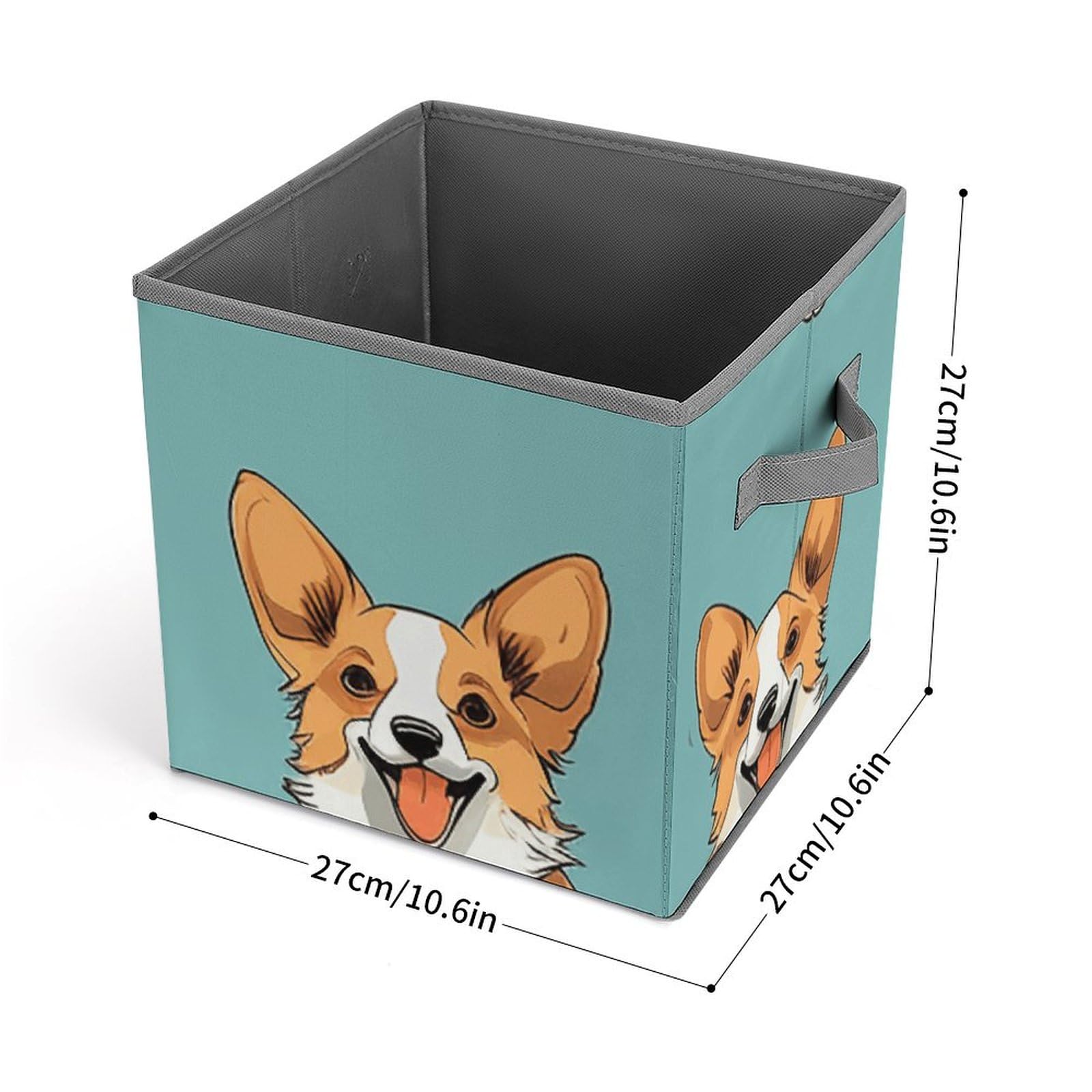 Corgi-Themed Collapsible Storage Cubes with Handles - 10.6