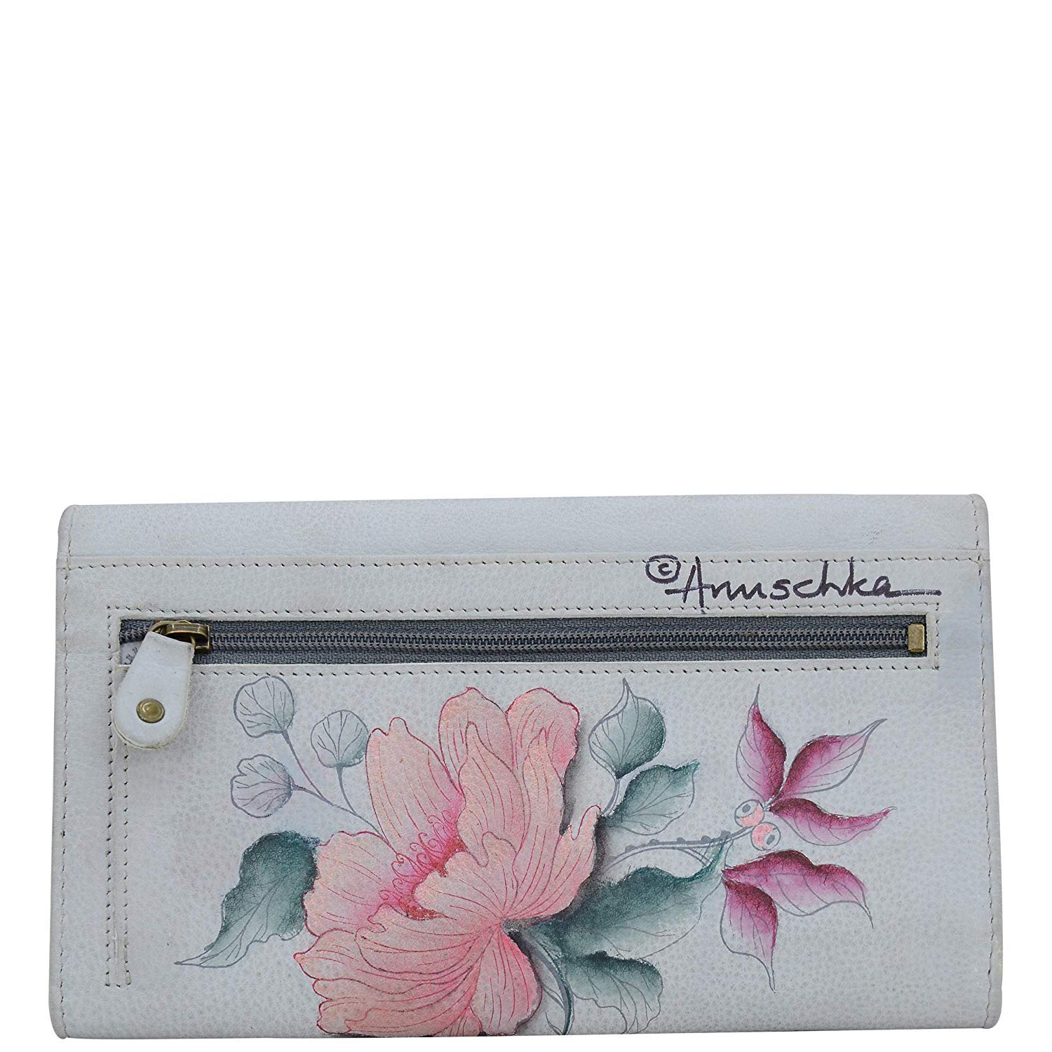 Anuschka Women's Hand-Painted Genuine Leather RFID Blocking Wallet - Stylish 3-Fold Design for Credit Cards & Cash - Perfect for Travel, Shopping & Everyday Use