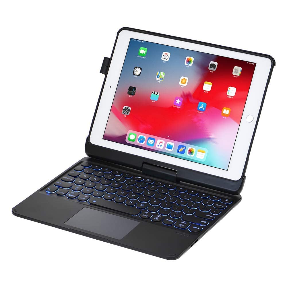 Premium 360° Rotating iPad Keyboard Case for iPad 2018 (6th Gen)/2017 (5th Gen)/Pro 9.7/Air 2&1 - Wireless Bluetooth Backlit Keyboard with 7 Color Options - Slim Protective Cover for iPad OS (9.7 inch, Black) | Perfect for Office Work, Remote Learning & Travel Typing