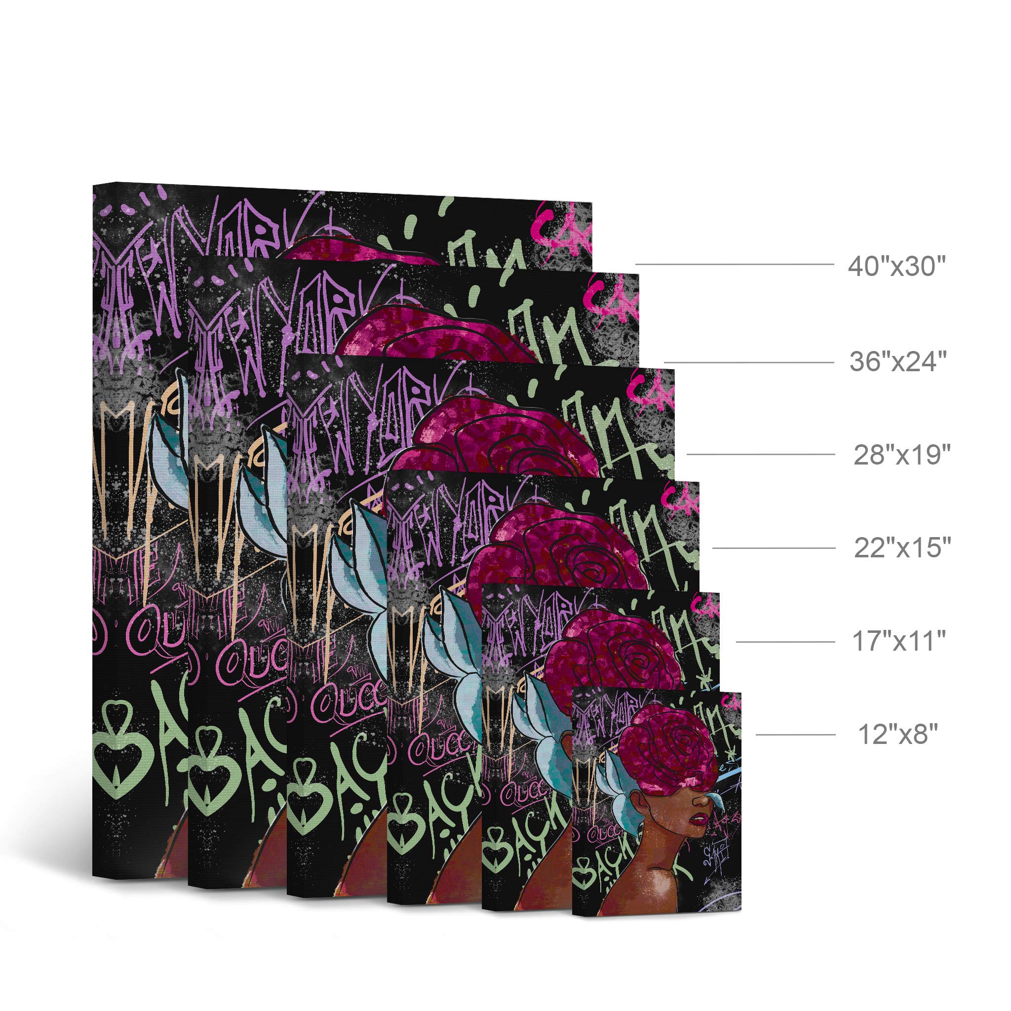 African American Wall Art Canvas Print - Black Girl with Pink Rose Pop Art Decor - 40x30 Inch Modern Black Art for Living Room, Bedroom & Office - Unique African American Cultural Home Decor Gift