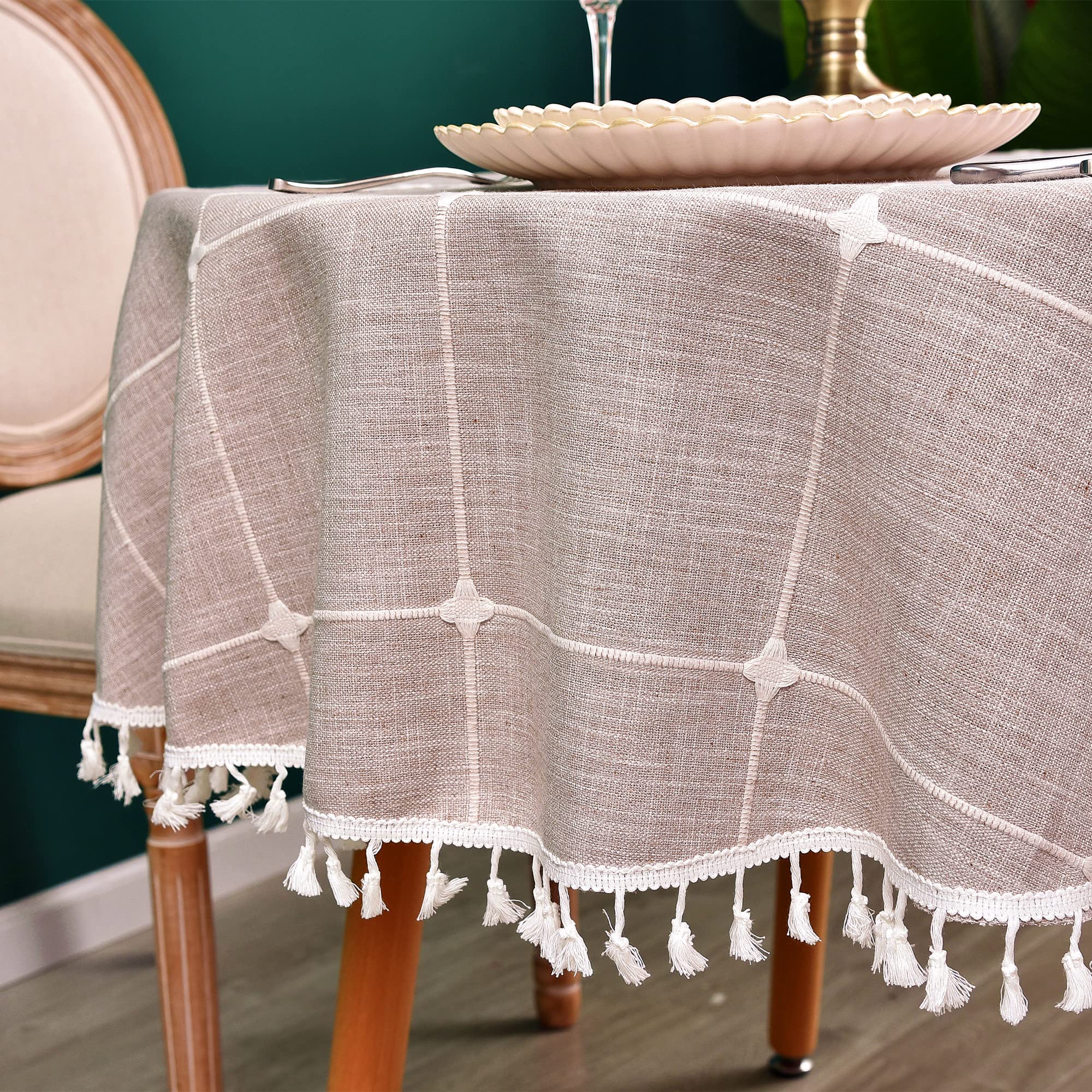 60 Inch Heavyweight Cotton Linen Round Tablecloth - Plaid Farmhouse Table Cover for Kitchen, Dining, Restaurant & Home Decor | Perfect for Coffee Tables, Picnics & Holiday Gatherings