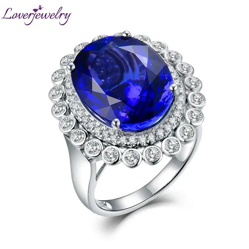 18K White Gold 14.86ct Genuine Tanzanite & Diamond Women's Ring - Dual Function Ring & Pendant Jewelry for Weddings, Anniversaries & Special Occasions