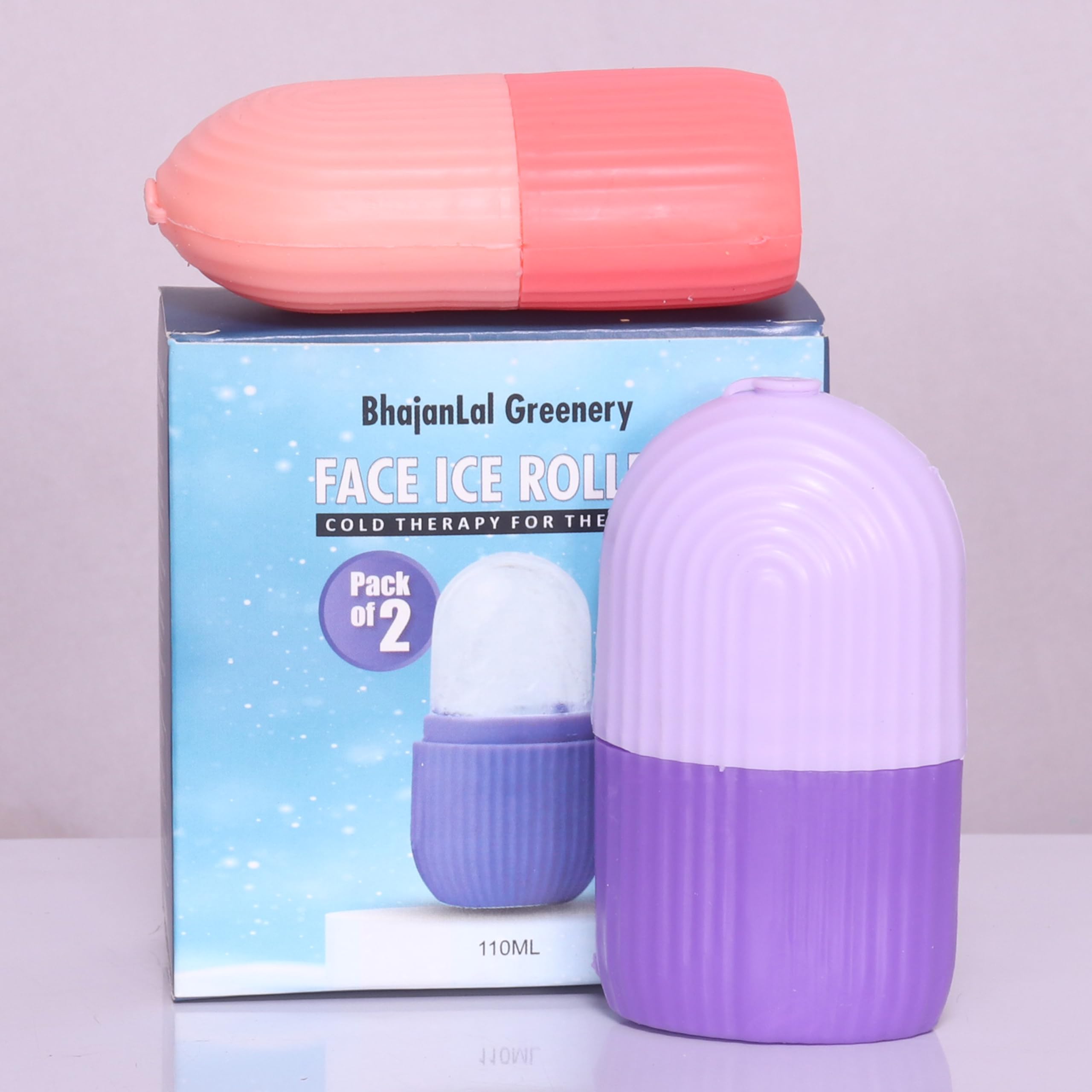 BHAJANLAL GREENERY Ice Roller for Face - Cooling Facial Massage Tool for Glowing & Tightened Skin - Pack of 2 - Reduce Puffiness & Dark Circles - Perfect for Morning Skincare & Post-Workout Recovery