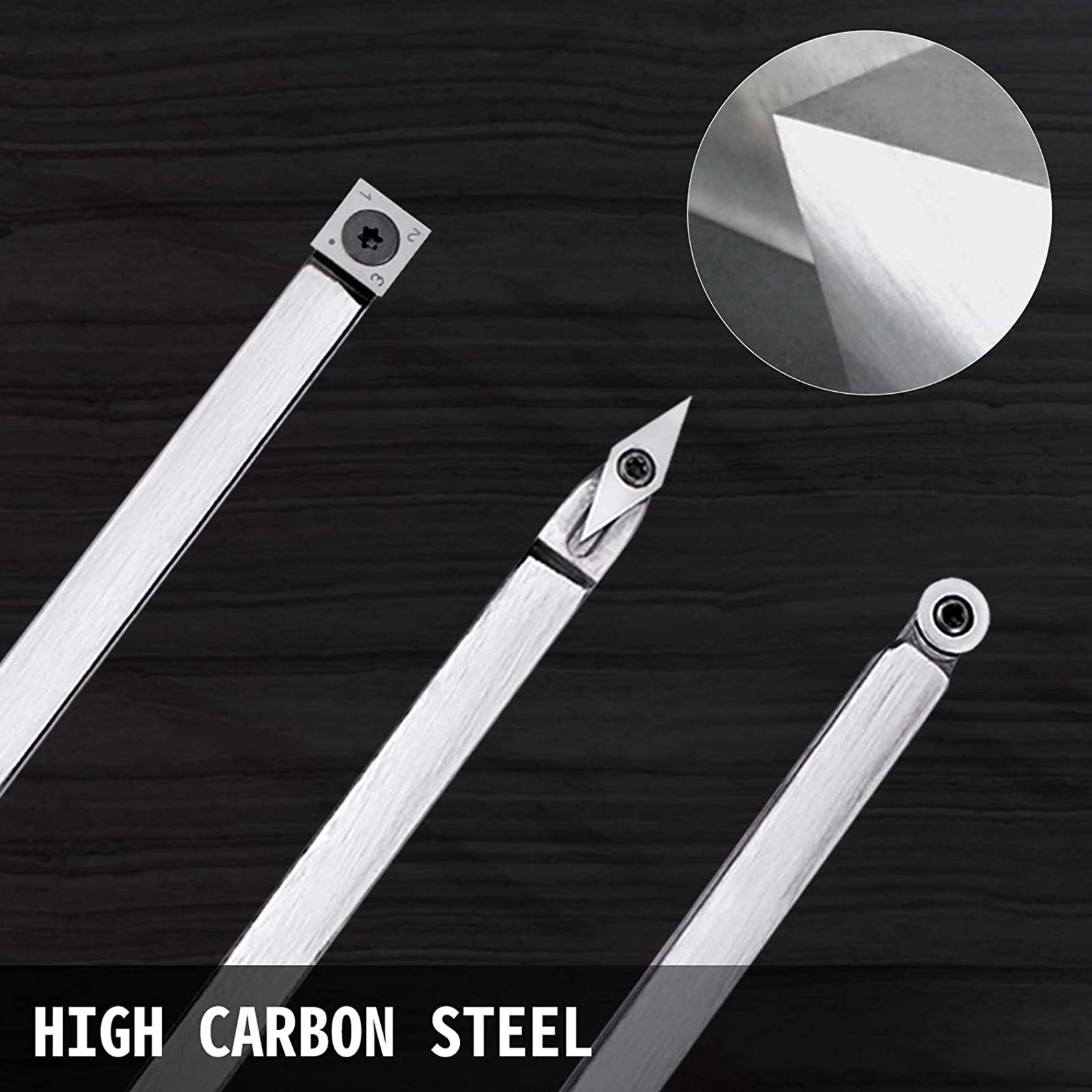 Premium 3-Piece Carbide Lathe Tool Set - Diamond, Round & Square Cutters with Grip Handle for Wood Turning | Replaceable Chisels for DIY Crafts & Hobby Projects | Perfect for Woodworking, Furniture Making & Home Improvement